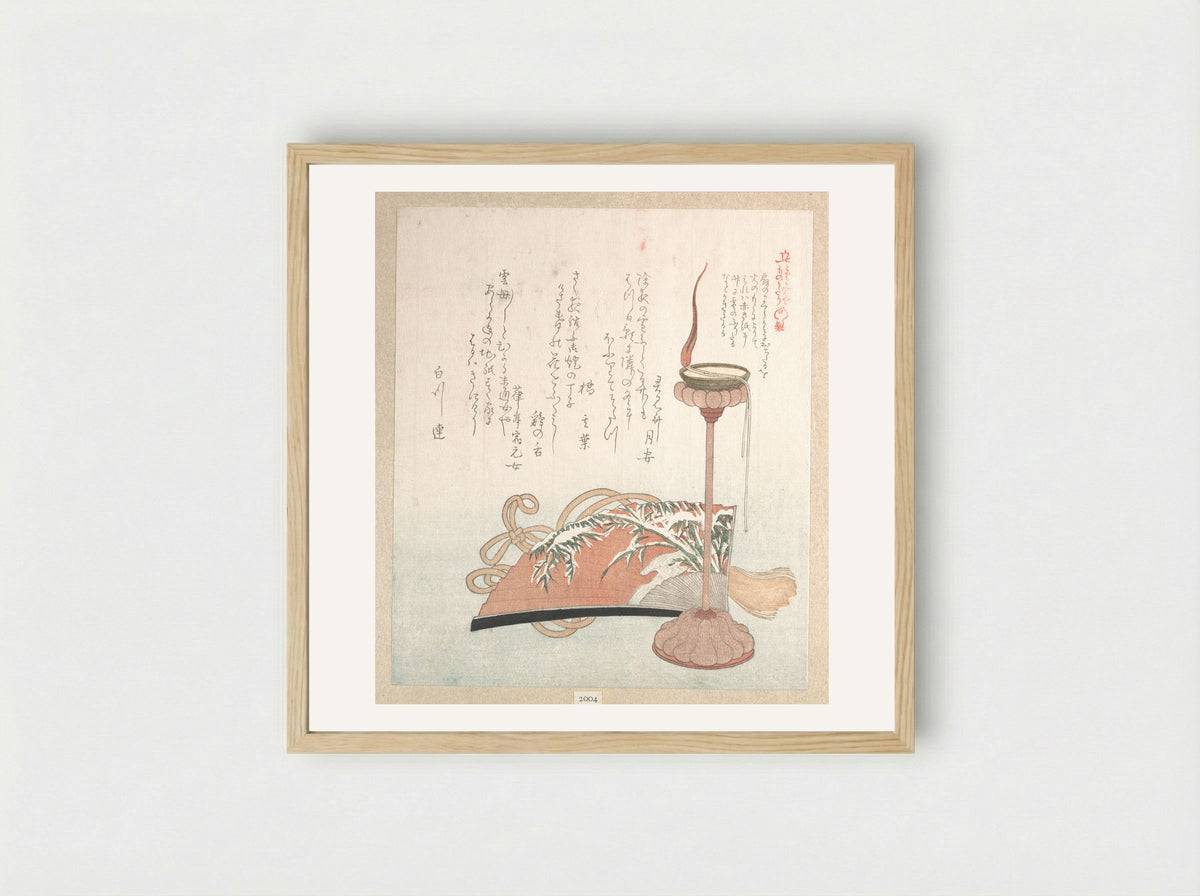 Candle-Stand and Fan - Kubo Shunman - Framed Print Wood