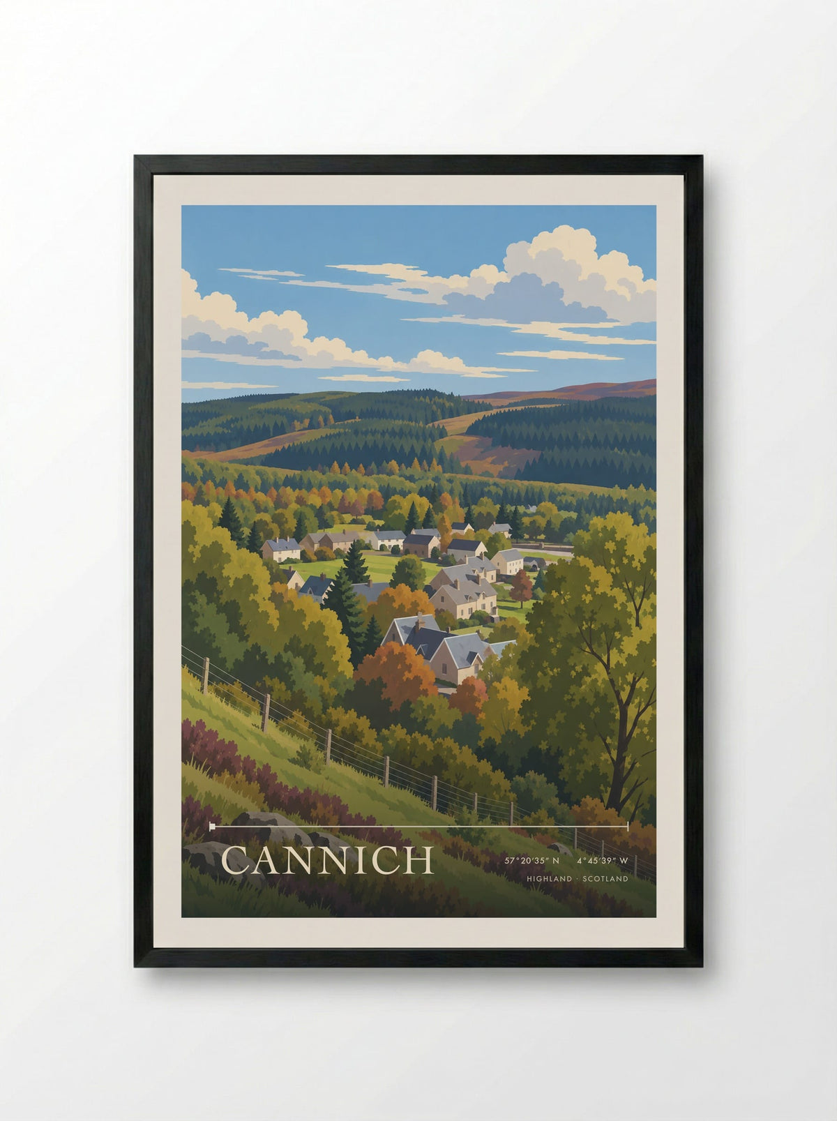 Cannich, Highland | Travel Poster - Framed Print Black