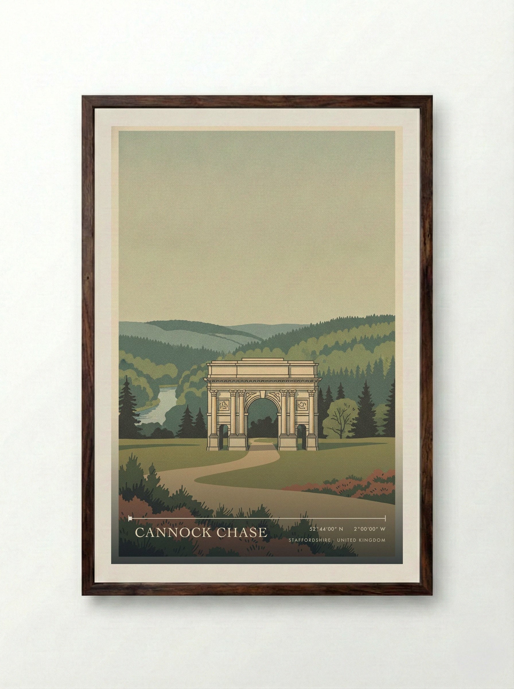 Cannock Chase Staffordshire United Kingdom Travel Poster - Framed Print Dark Wood