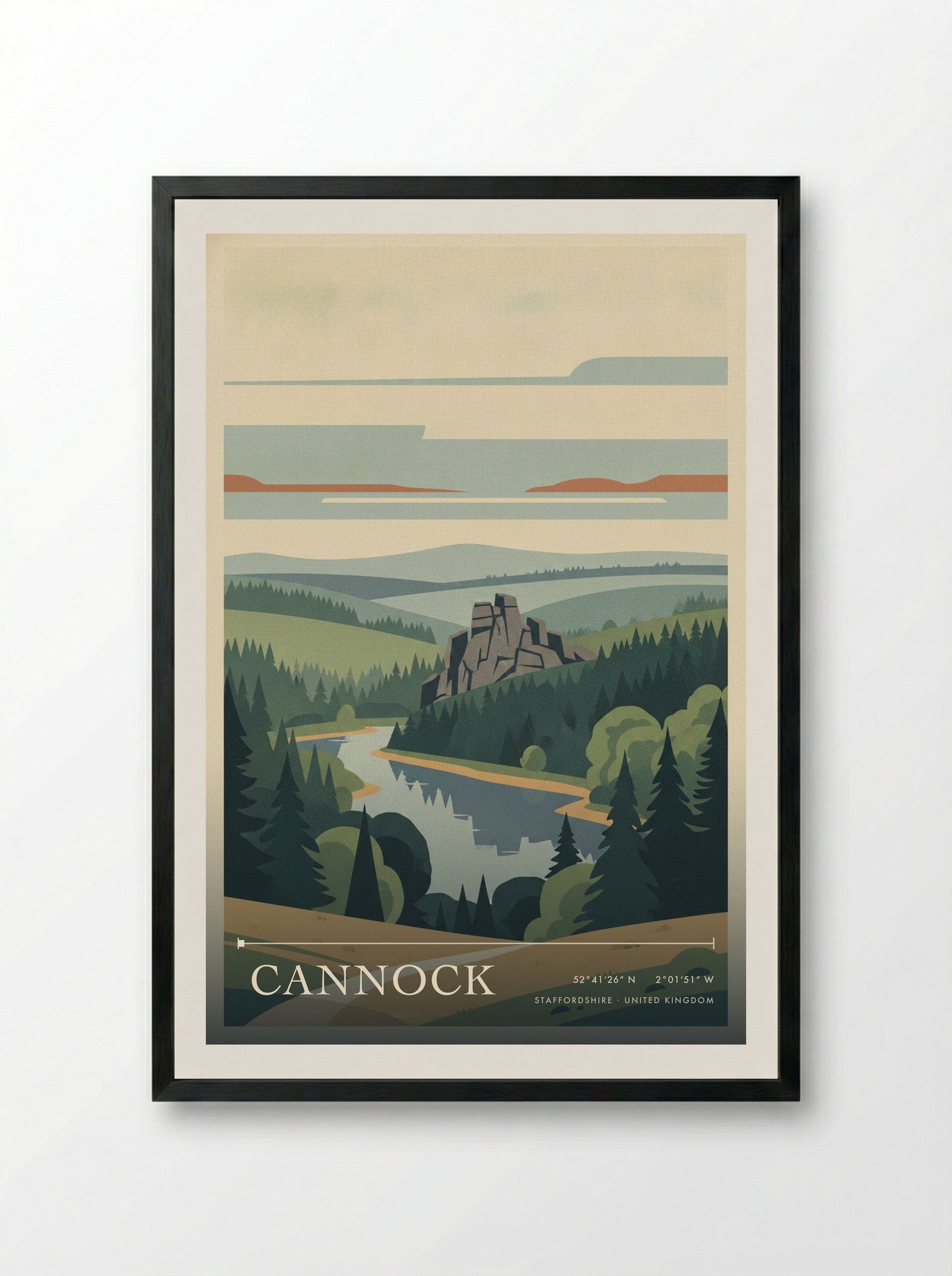 Cannock Staffordshire United Kingdom Travel Poster - Framed Print Black