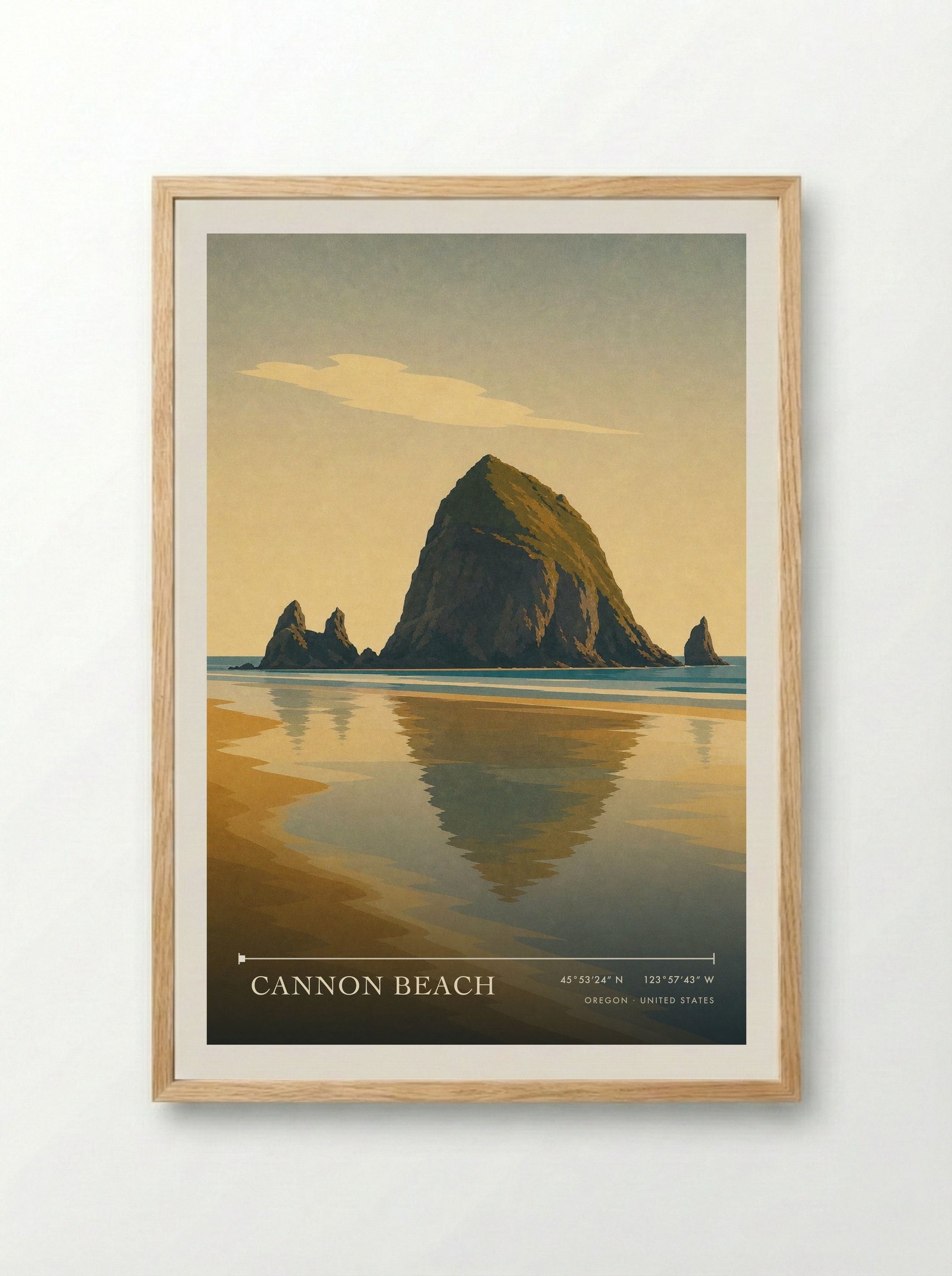 Cannon Beach Travel Poster Artwork - Framed Print Wood