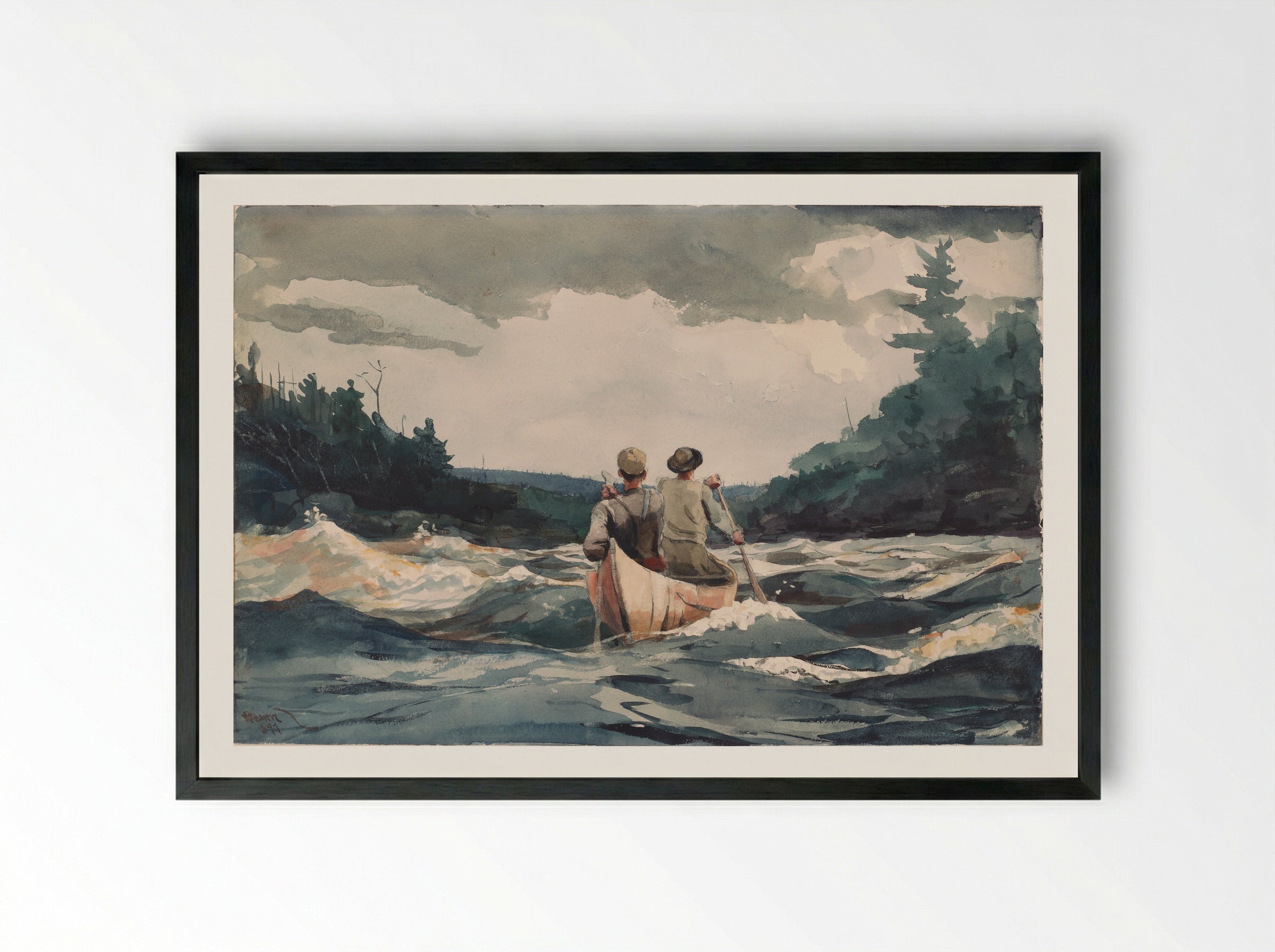 Canoe in Rapids - Winslow Homer - Framed Print Black