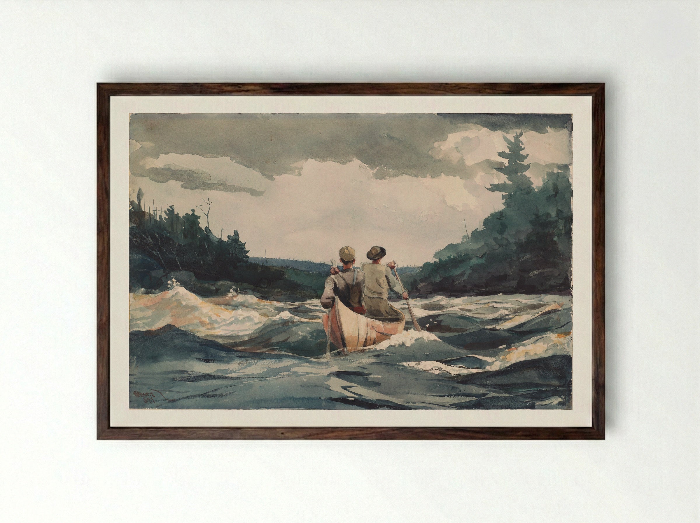 Canoe in Rapids - Winslow Homer - Framed Print Dark Wood