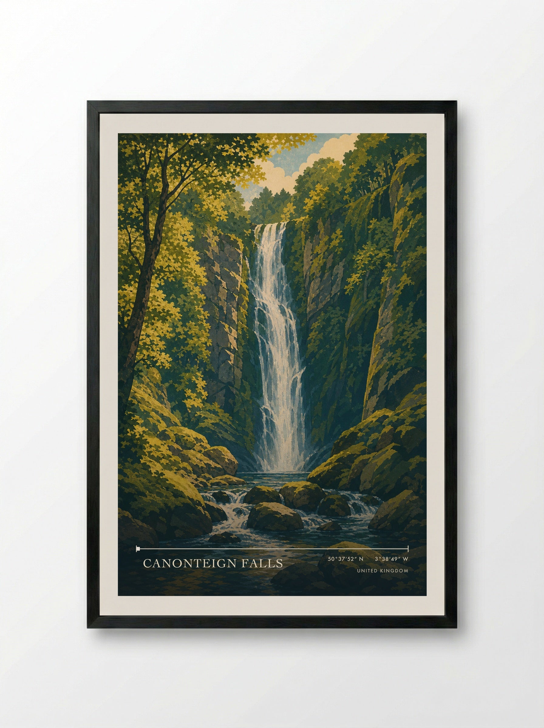Canonteign Falls United Kingdom Travel Poster - Framed Print Black