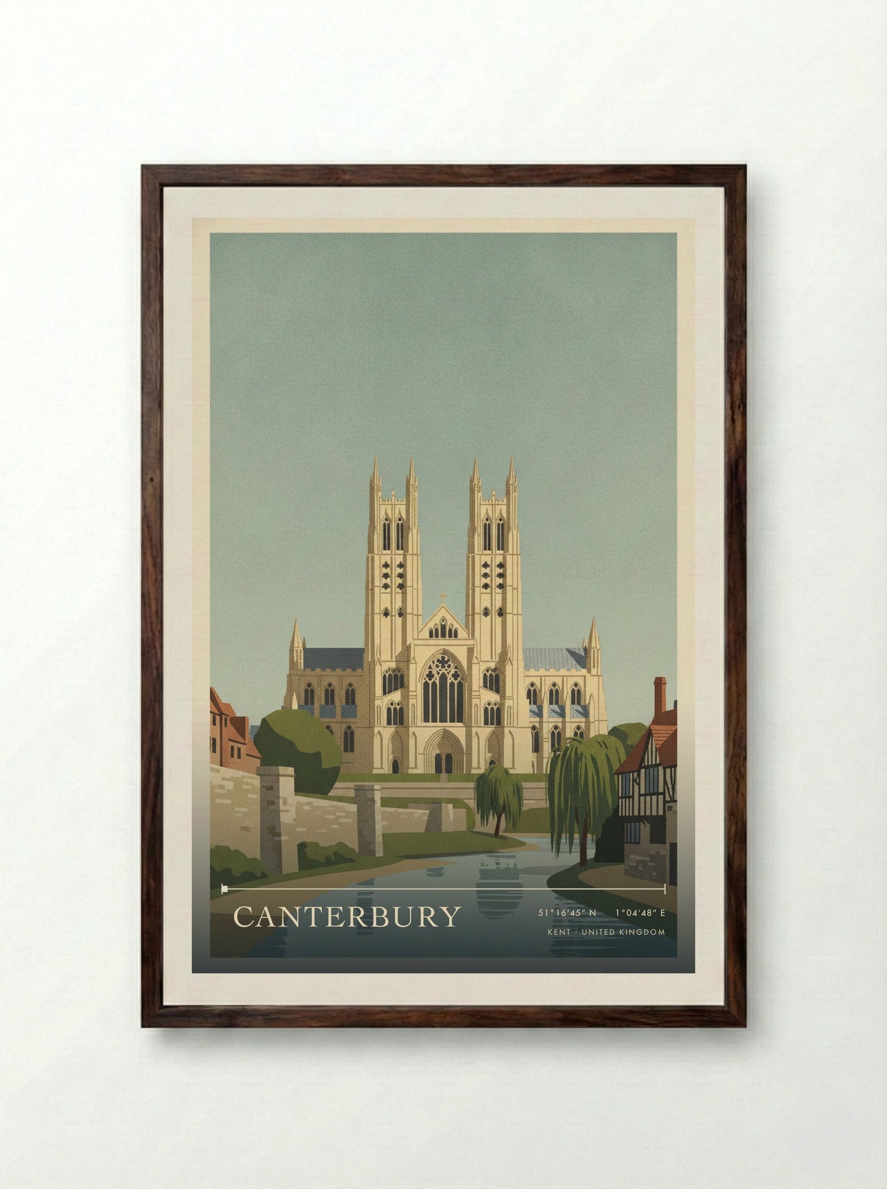 Canterbury Kent United Kingdom Travel Poster - Framed Print Dark Wood