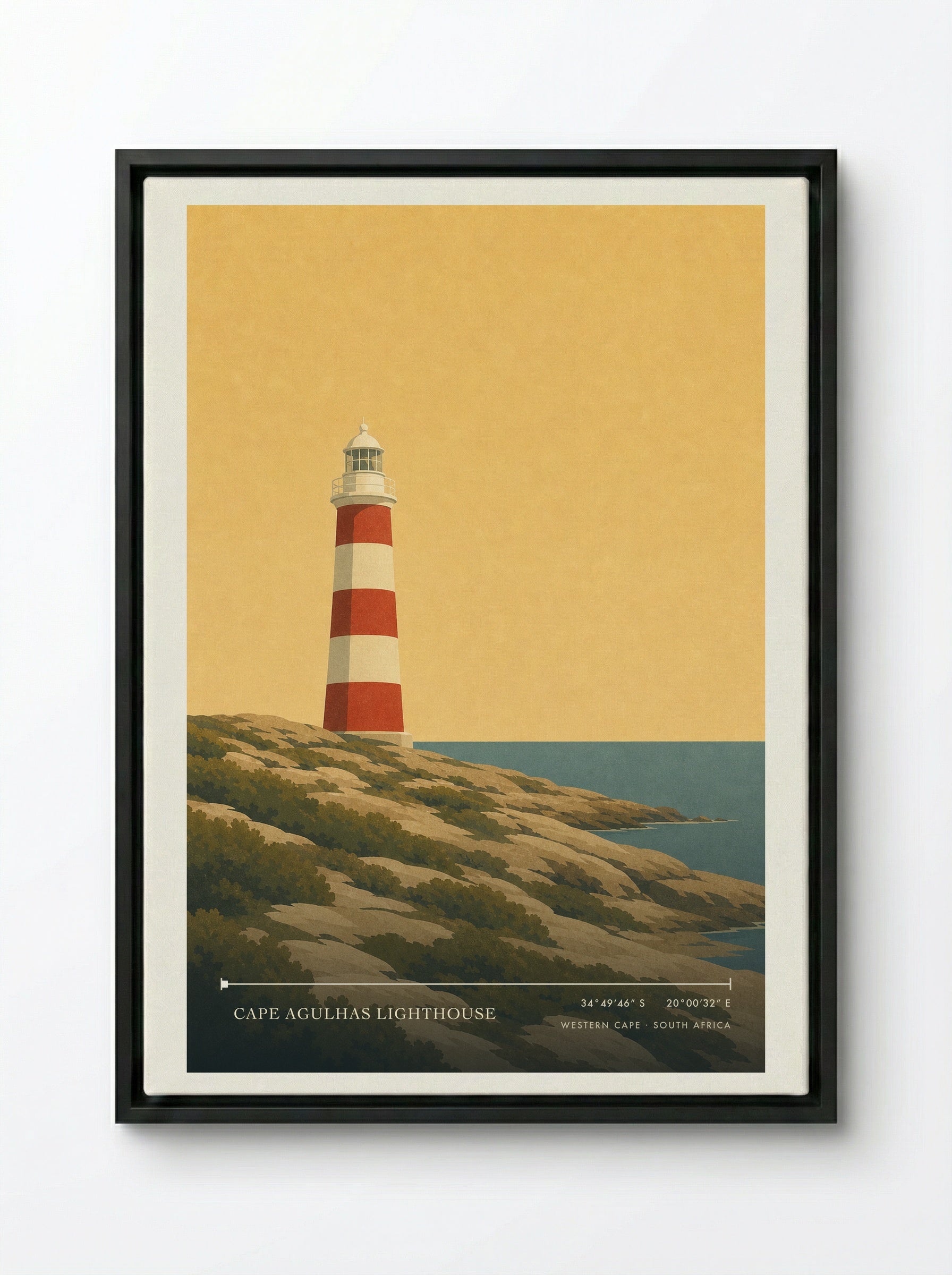 Cape Agulhas Lighthouse Travel Poster Artwork - Framed Canvas Black