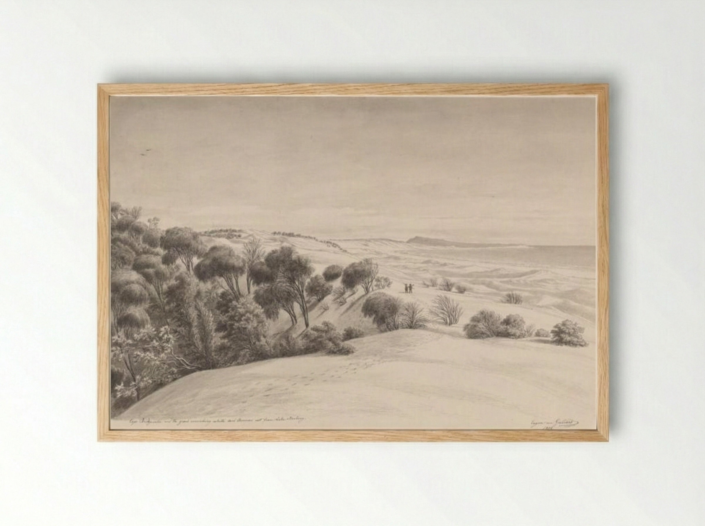 Cape Bridgewater and the grand encroaching white sand hommocs east from Lake Bonbong - Eugene von Guerard - Framed Print Wood
