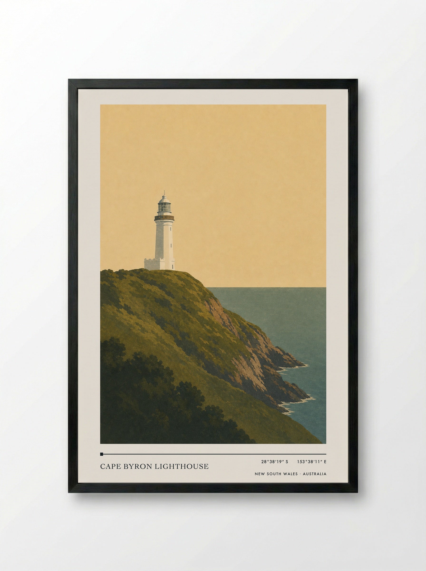 Cape Byron Lighthouse Travel Poster Artwork - Framed Print Black