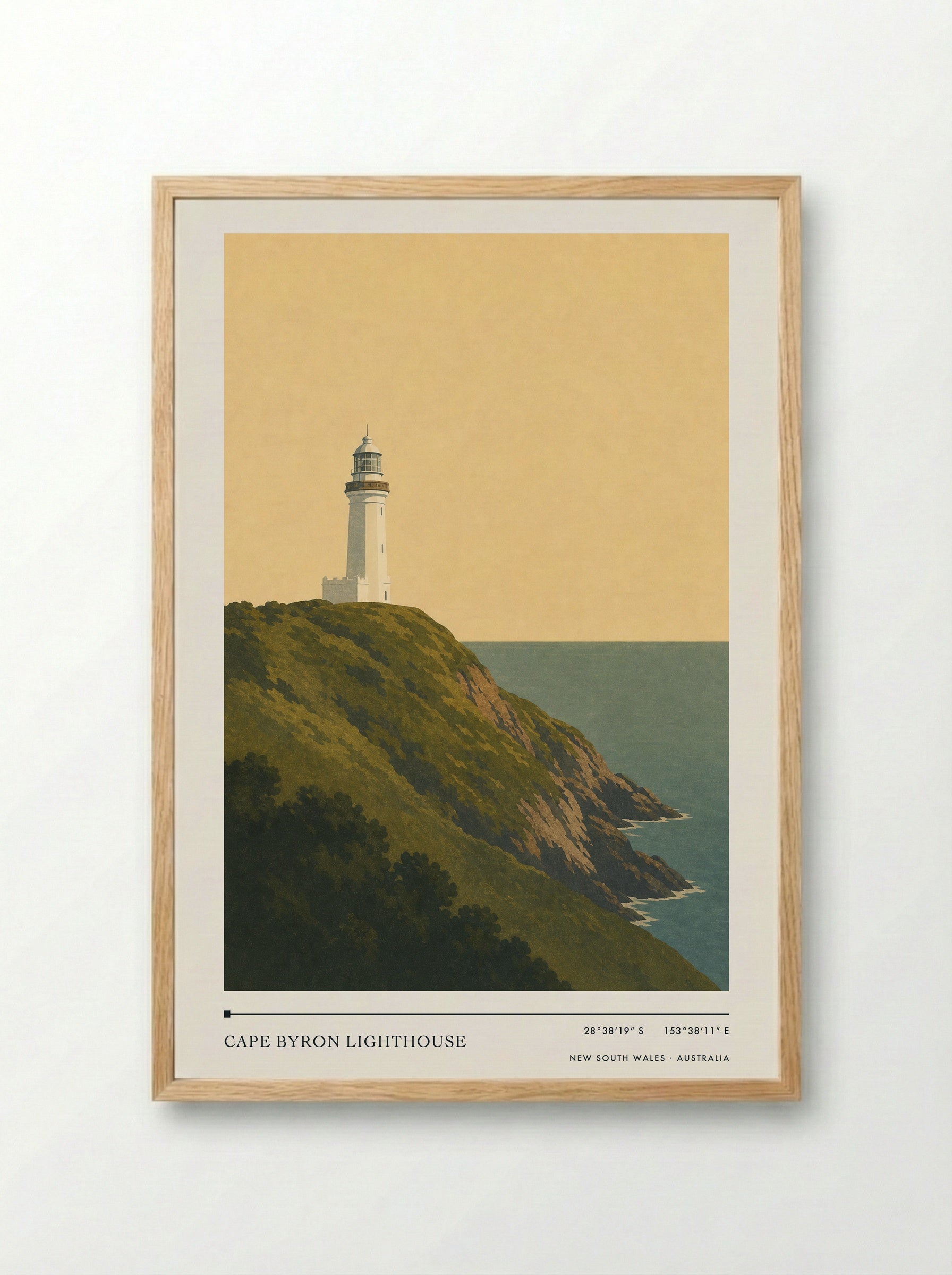 Cape Byron Lighthouse Travel Poster Artwork - Framed Print Wood