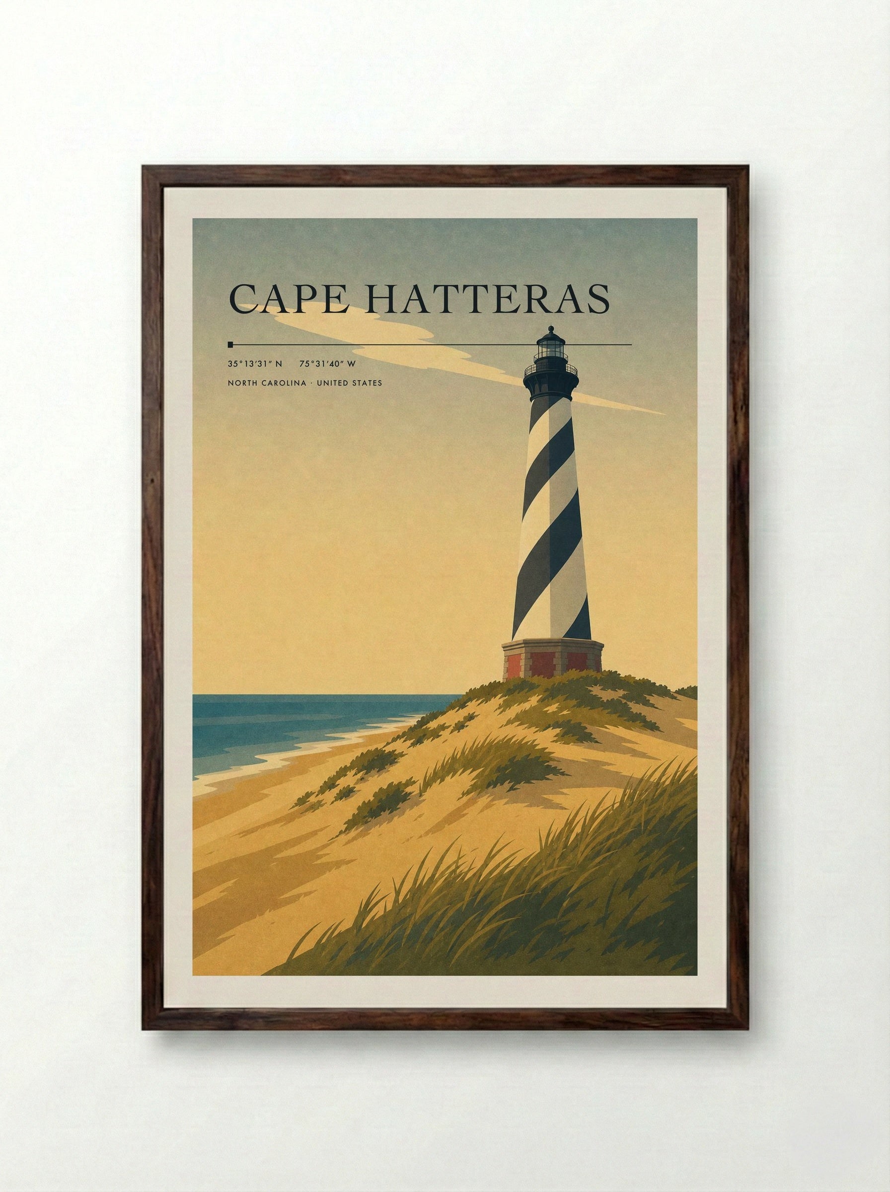 Cape Hatteras Travel Poster Artwork - Framed Print Dark Wood