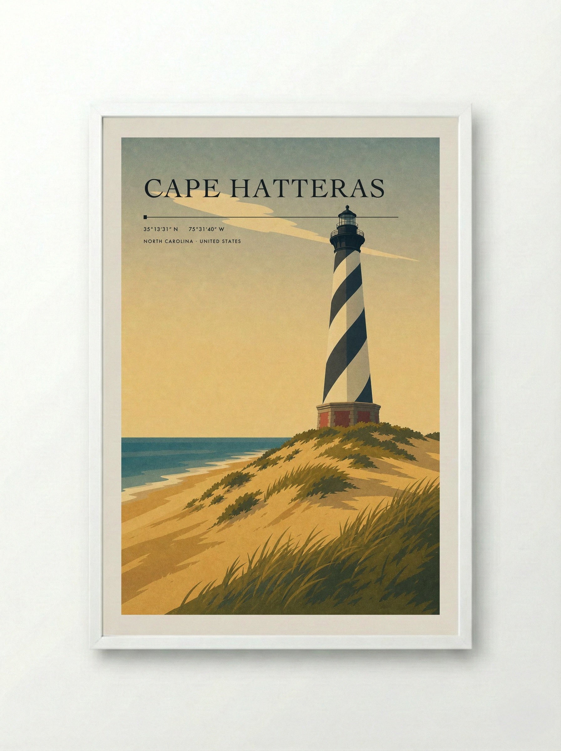 Cape Hatteras Travel Poster Artwork - Framed Print White