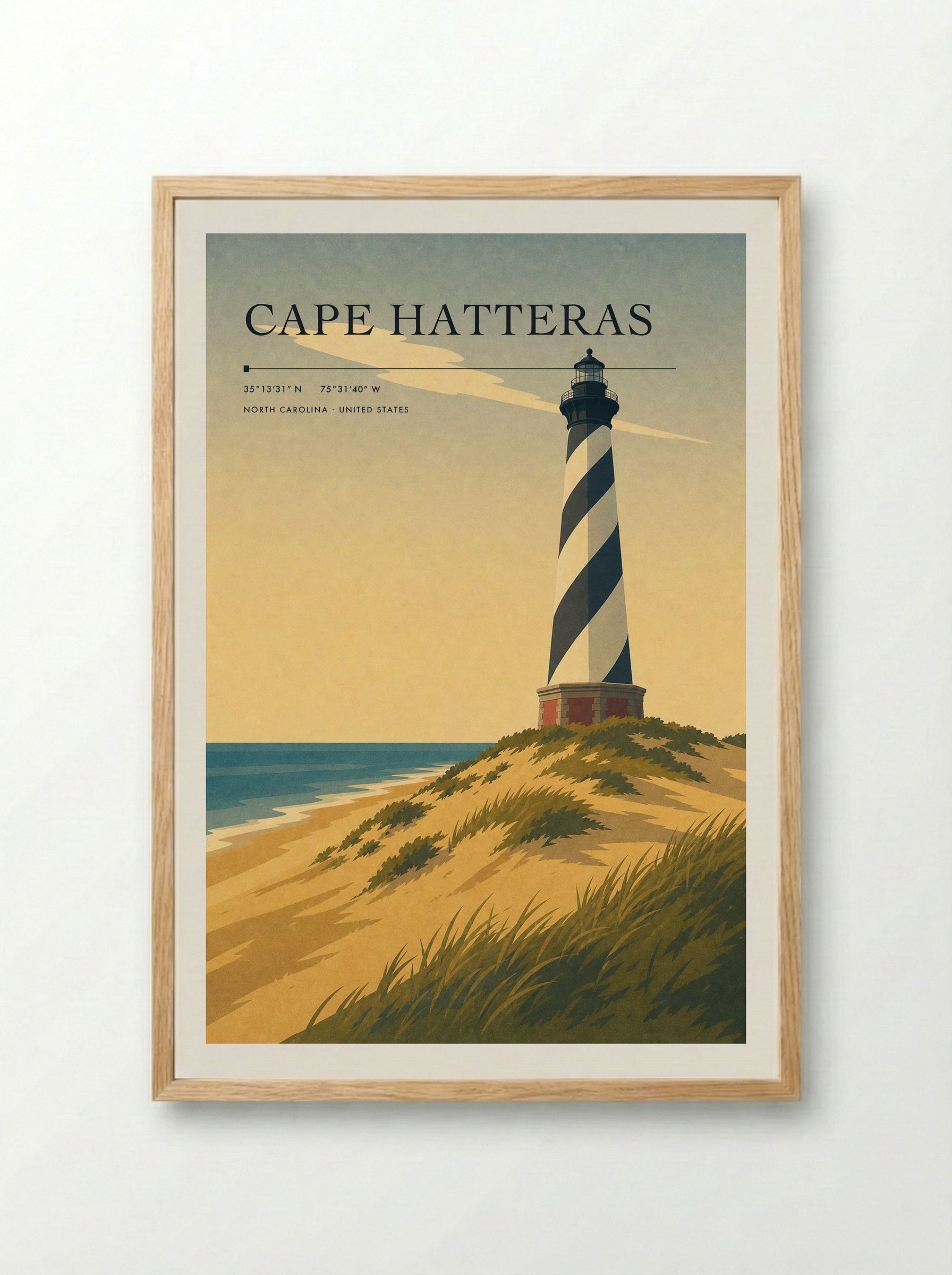 Cape Hatteras Travel Poster Artwork - Framed Print Wood