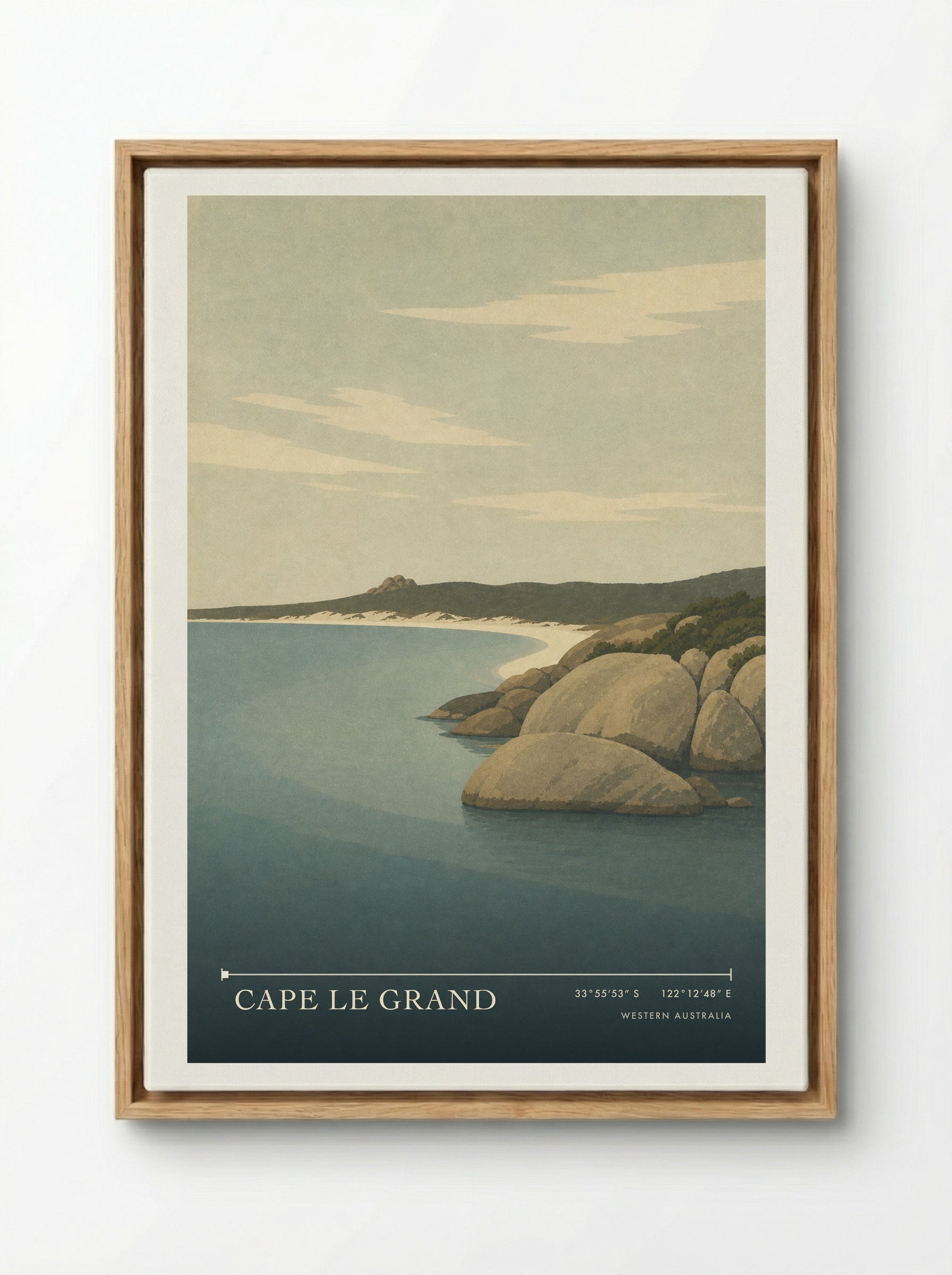 Cape Le Grand Travel Poster Artwork - Framed Canvas Wood