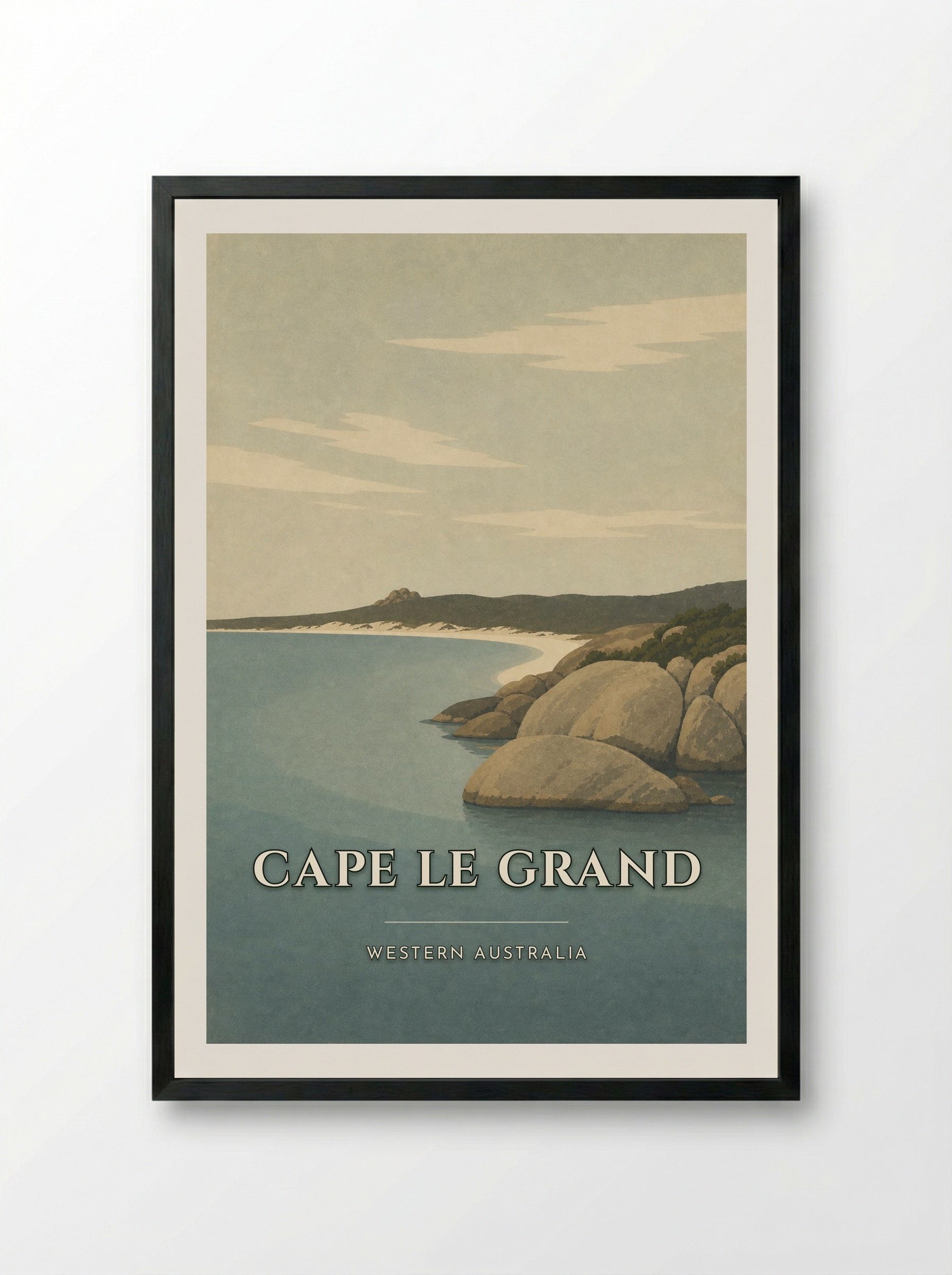 Cape Le Grand Travel Poster Artwork - Framed Print Black
