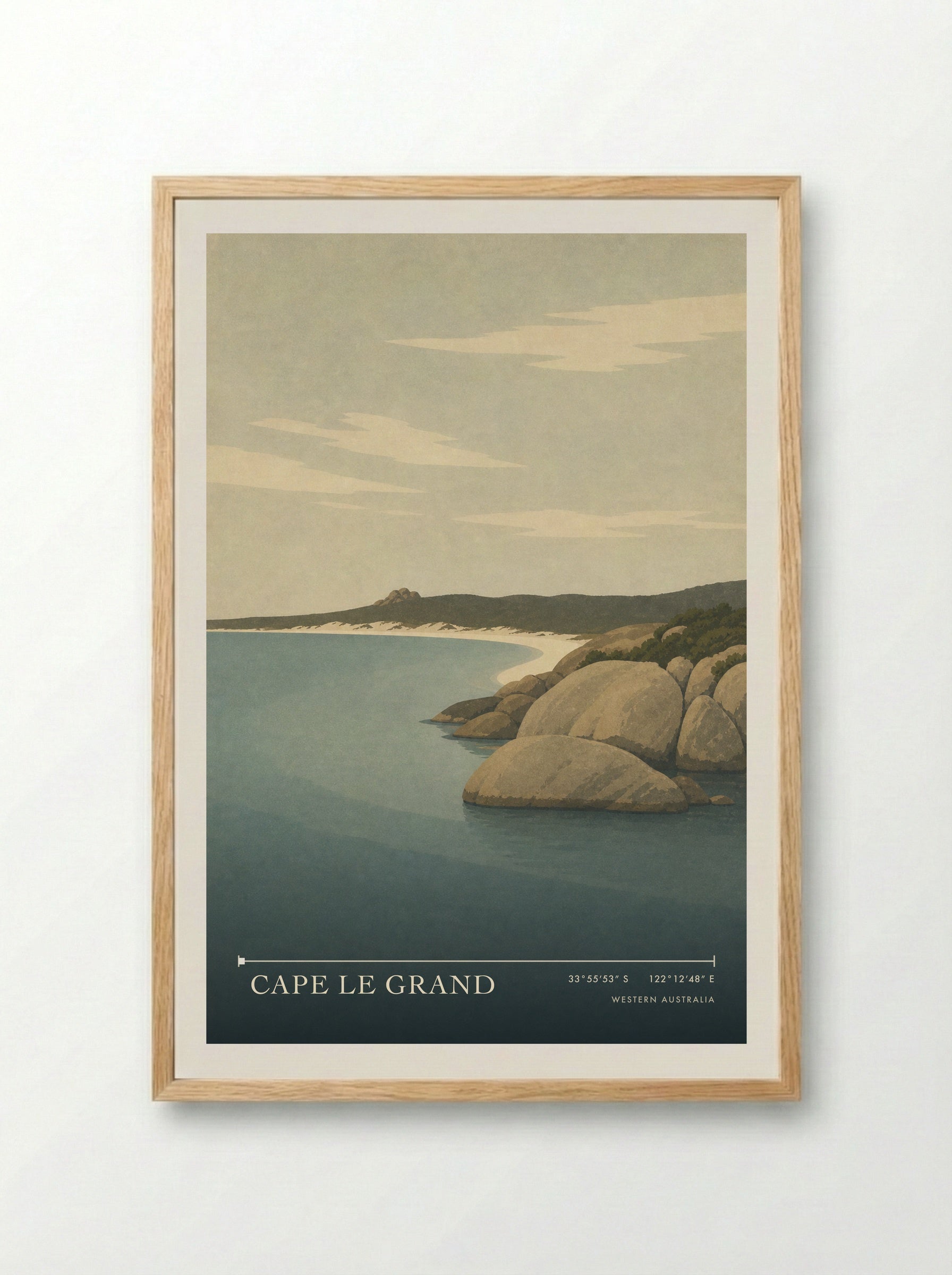 Cape Le Grand Travel Poster Artwork - Framed Print Wood