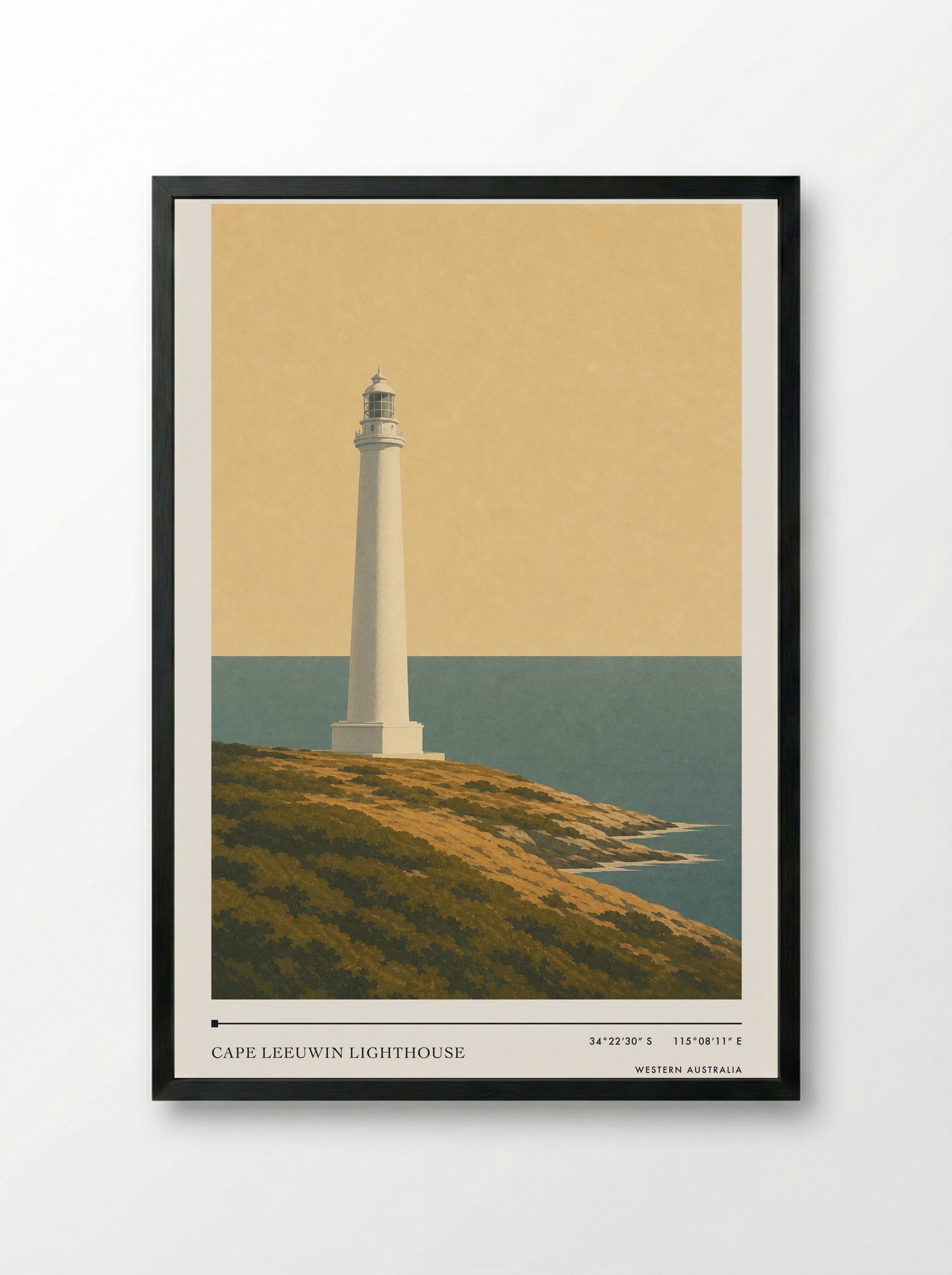 Cape Leeuwin Lighthouse Travel Poster Artwork - Framed Print Black