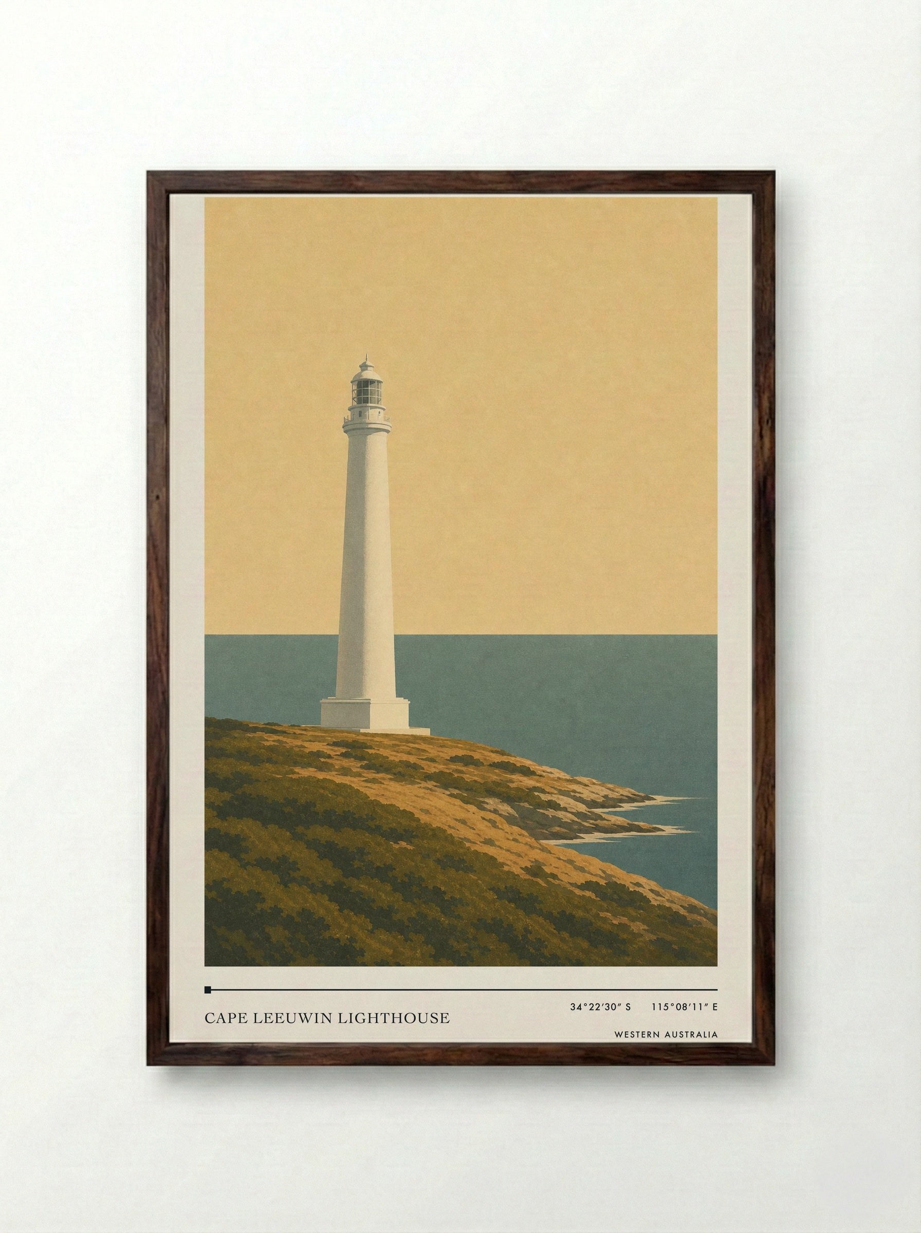 Cape Leeuwin Lighthouse Travel Poster Artwork - Framed Print Dark Wood