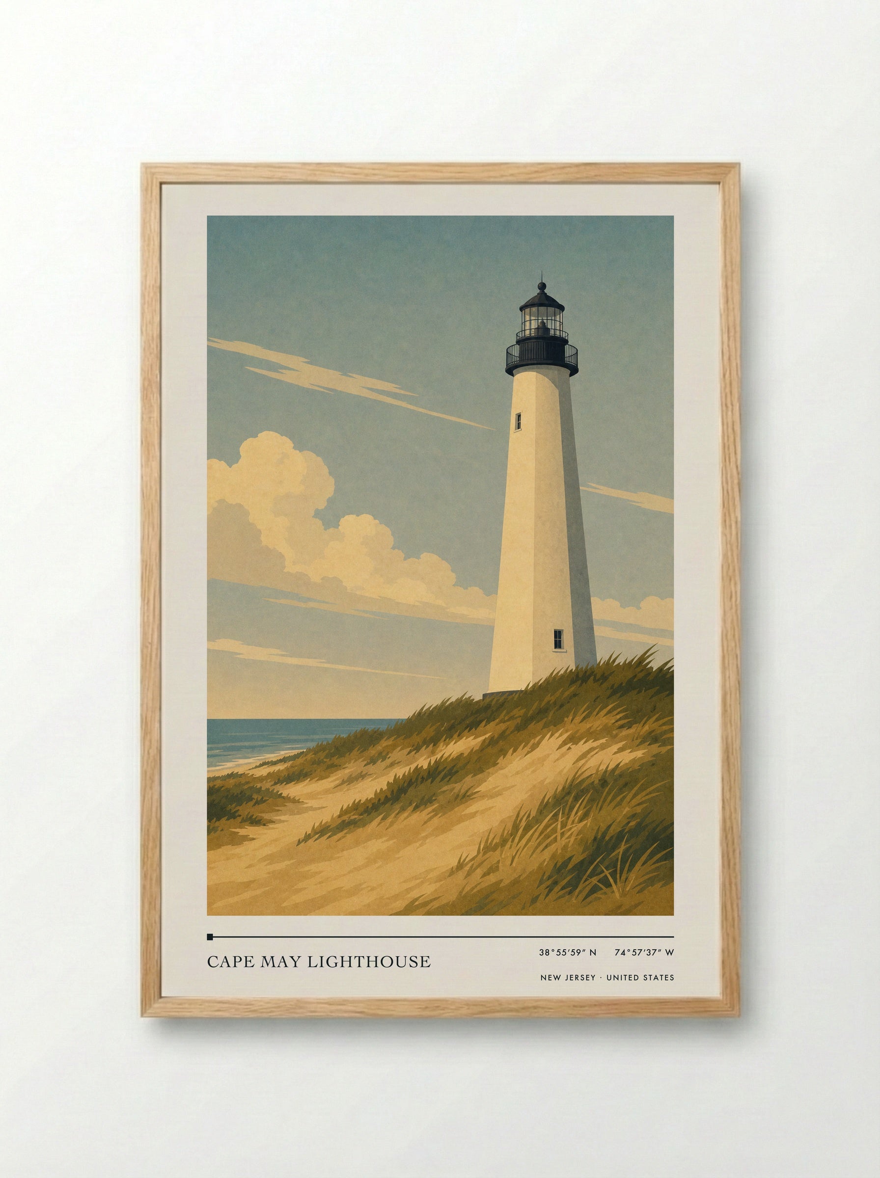 Cape May Lighthouse New Jersey United States Travel Poster - Framed Print Wood
