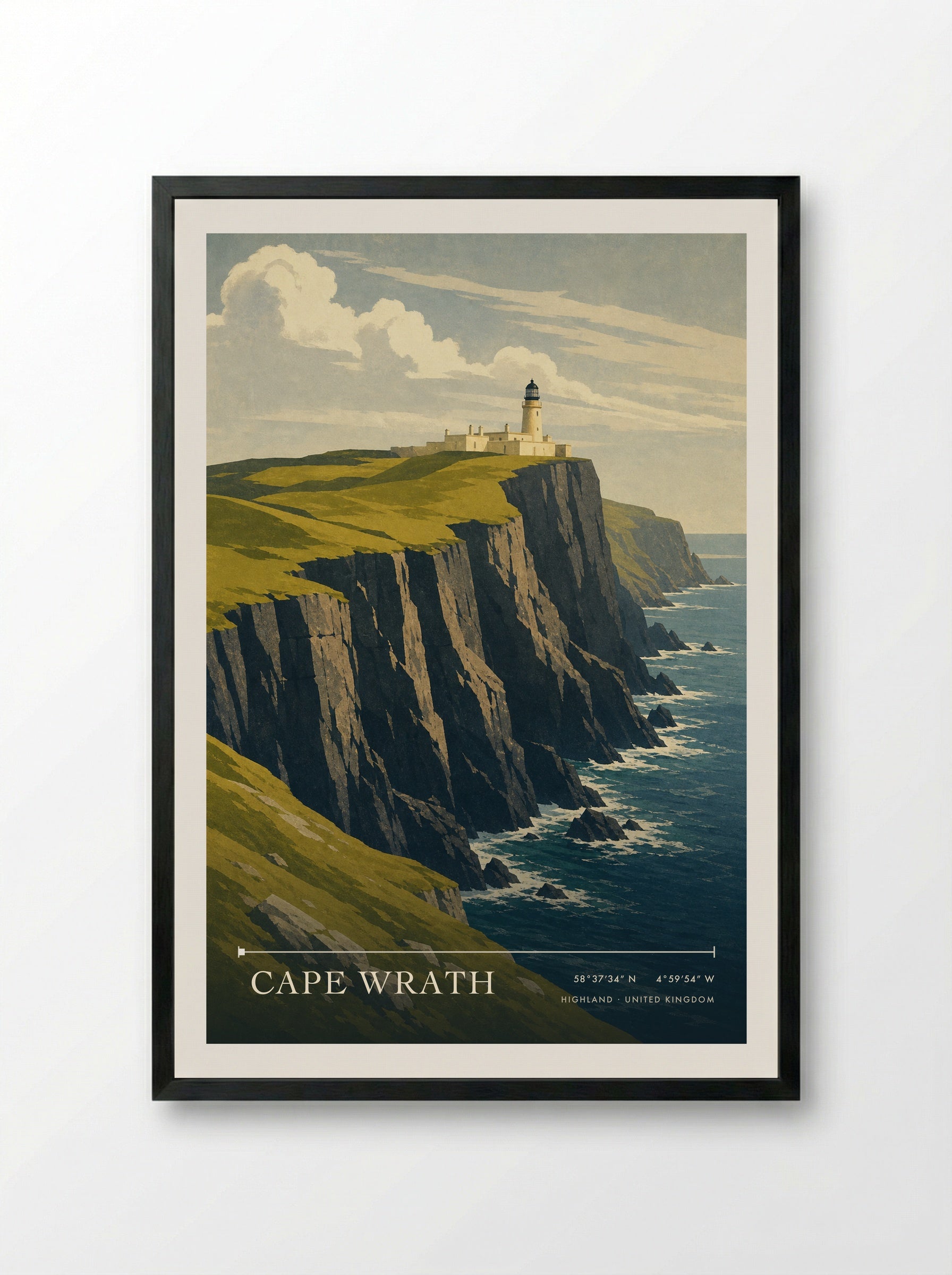 Cape Wrath Highland United Kingdom Travel Poster - Framed Print Black