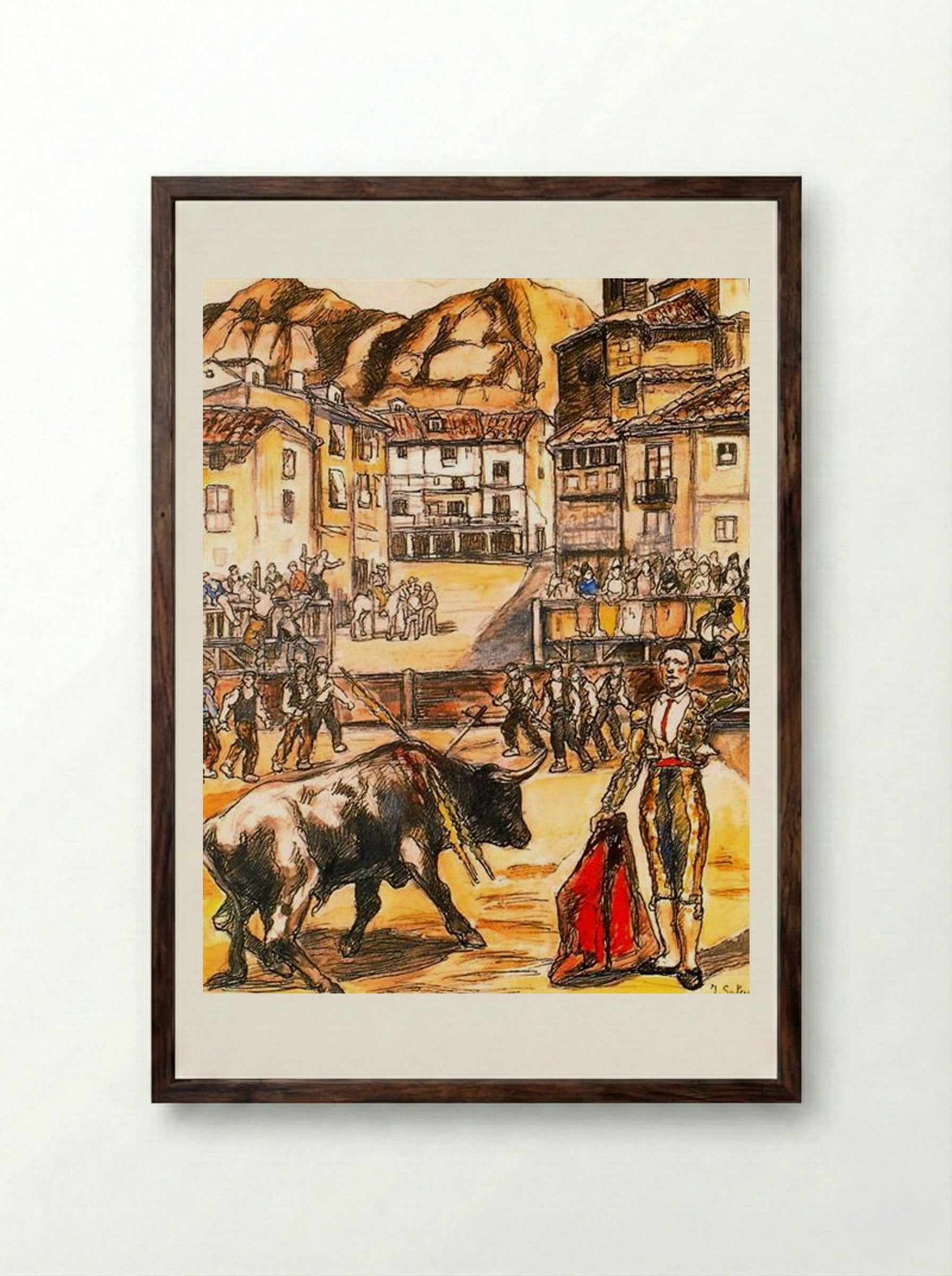 Cape in a Village - José Gutiérrez Solana - Framed Print Dark Wood