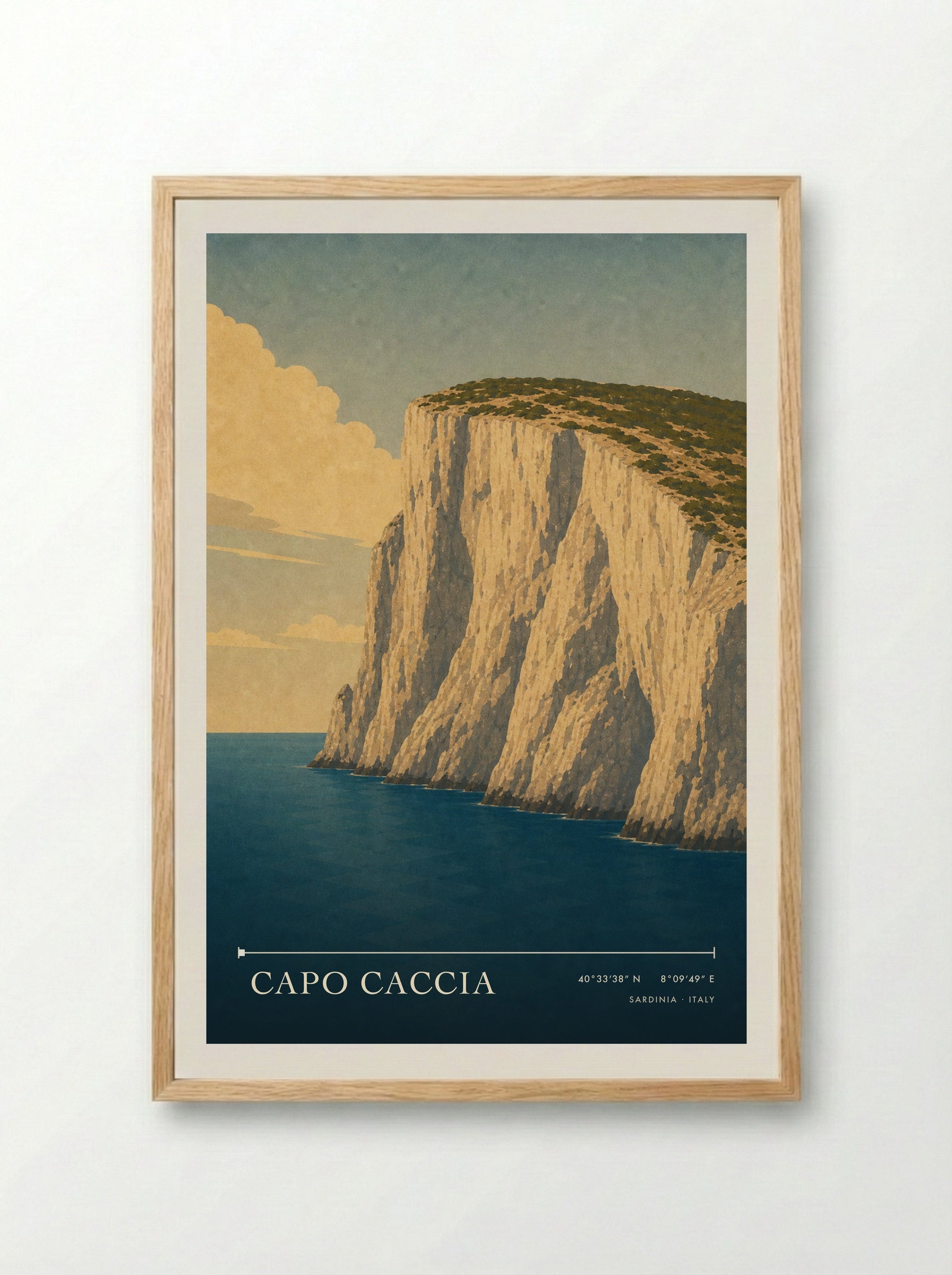 Capo Caccia Travel Poster Artwork - Framed Print Wood