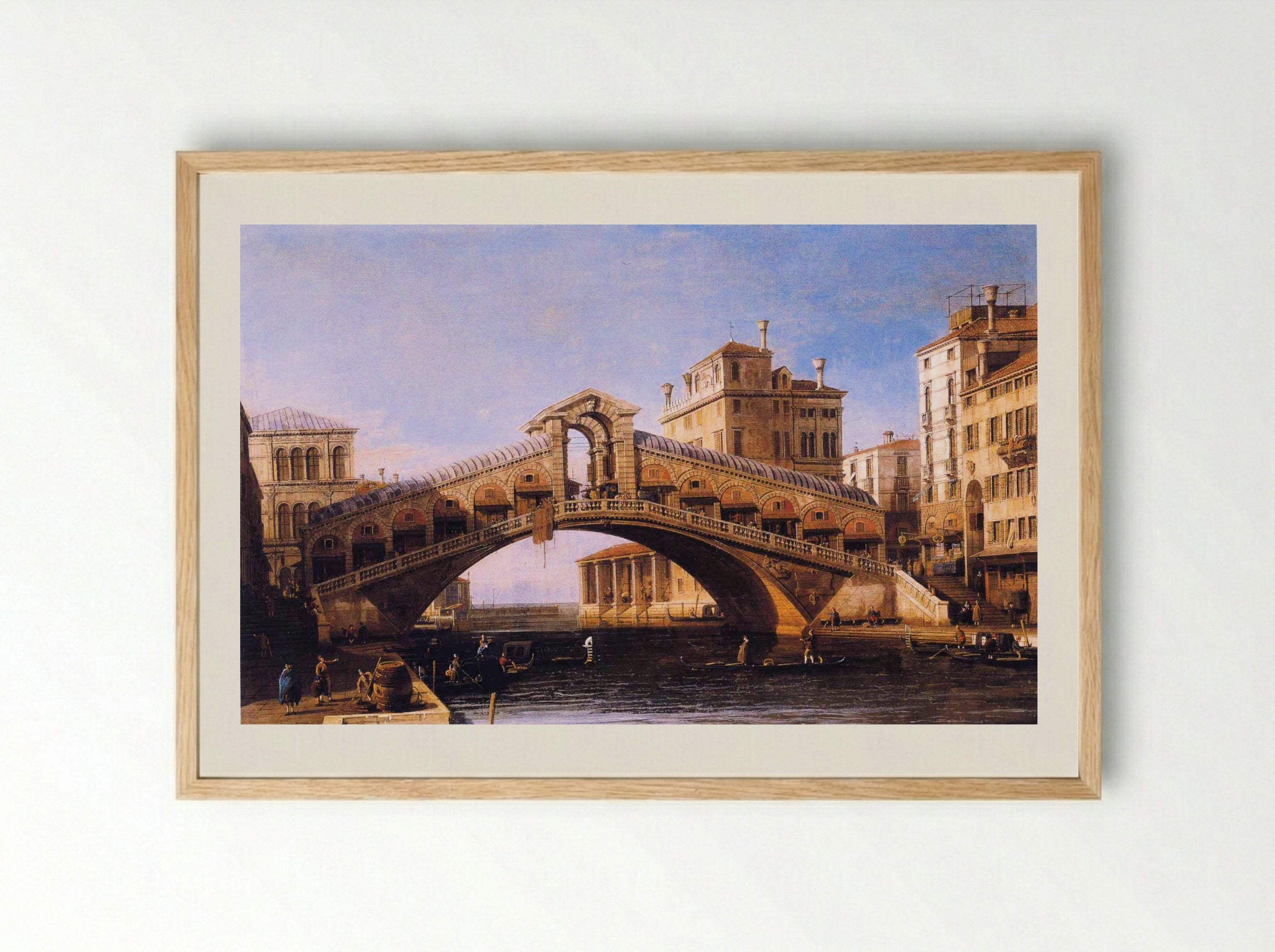 Capriccio of the Rialto Bridge with the Lagoon Beyond - Canaletto - Framed Print Wood