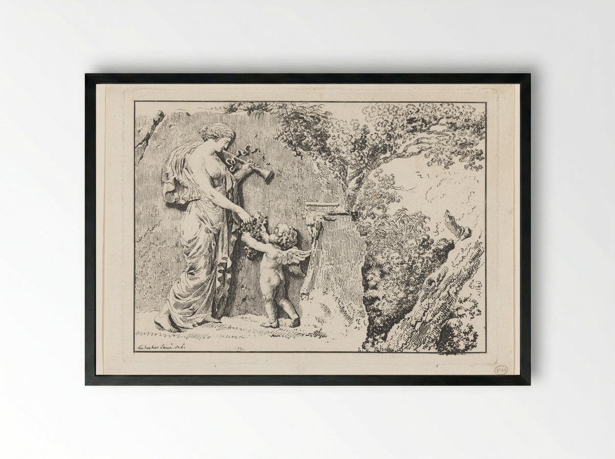Capriccio with Antique Relief - Jean-Jacques-François Le Barbier - Framed Print Black