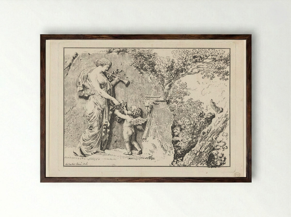 Capriccio with Antique Relief - Jean-Jacques-François Le Barbier - Framed Print Dark Wood