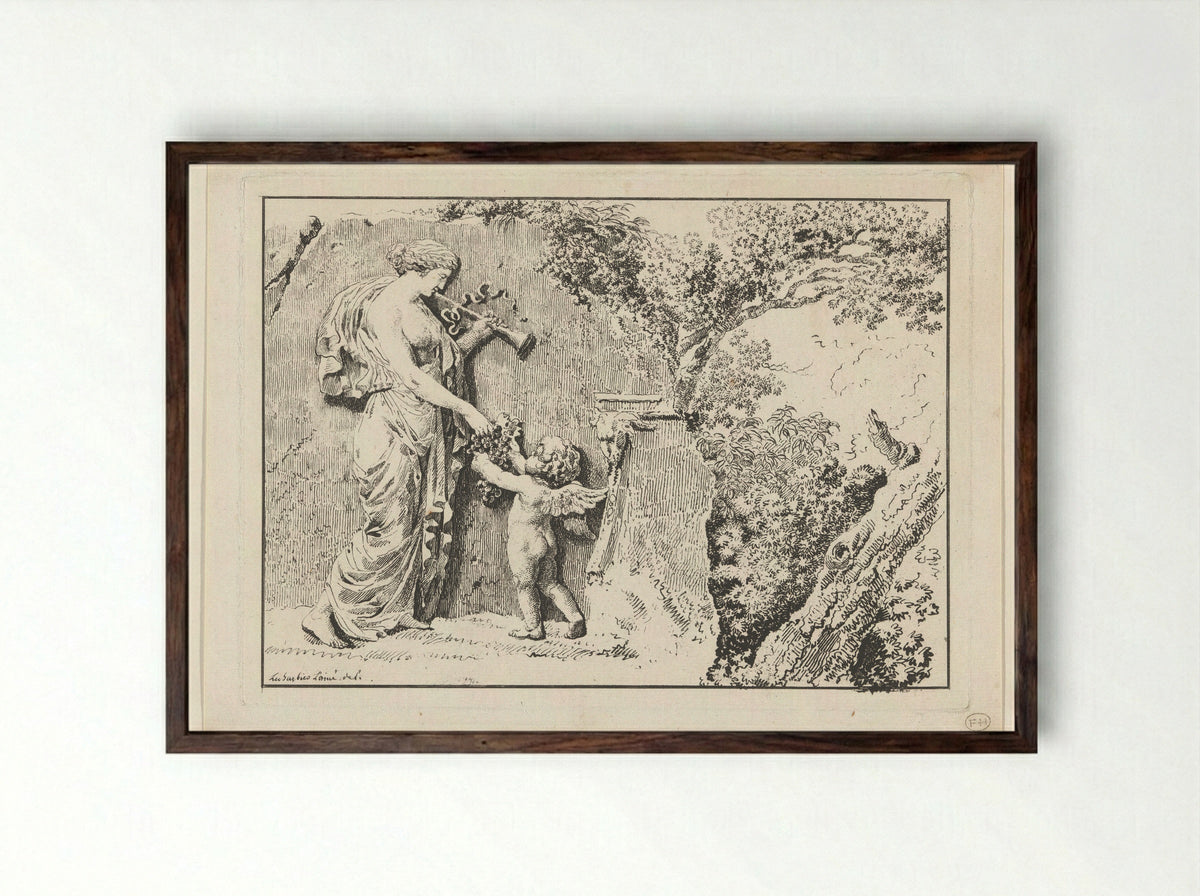 Capriccio with Antique Relief - Jean-Jacques-François Le Barbier - Framed Print Dark Wood