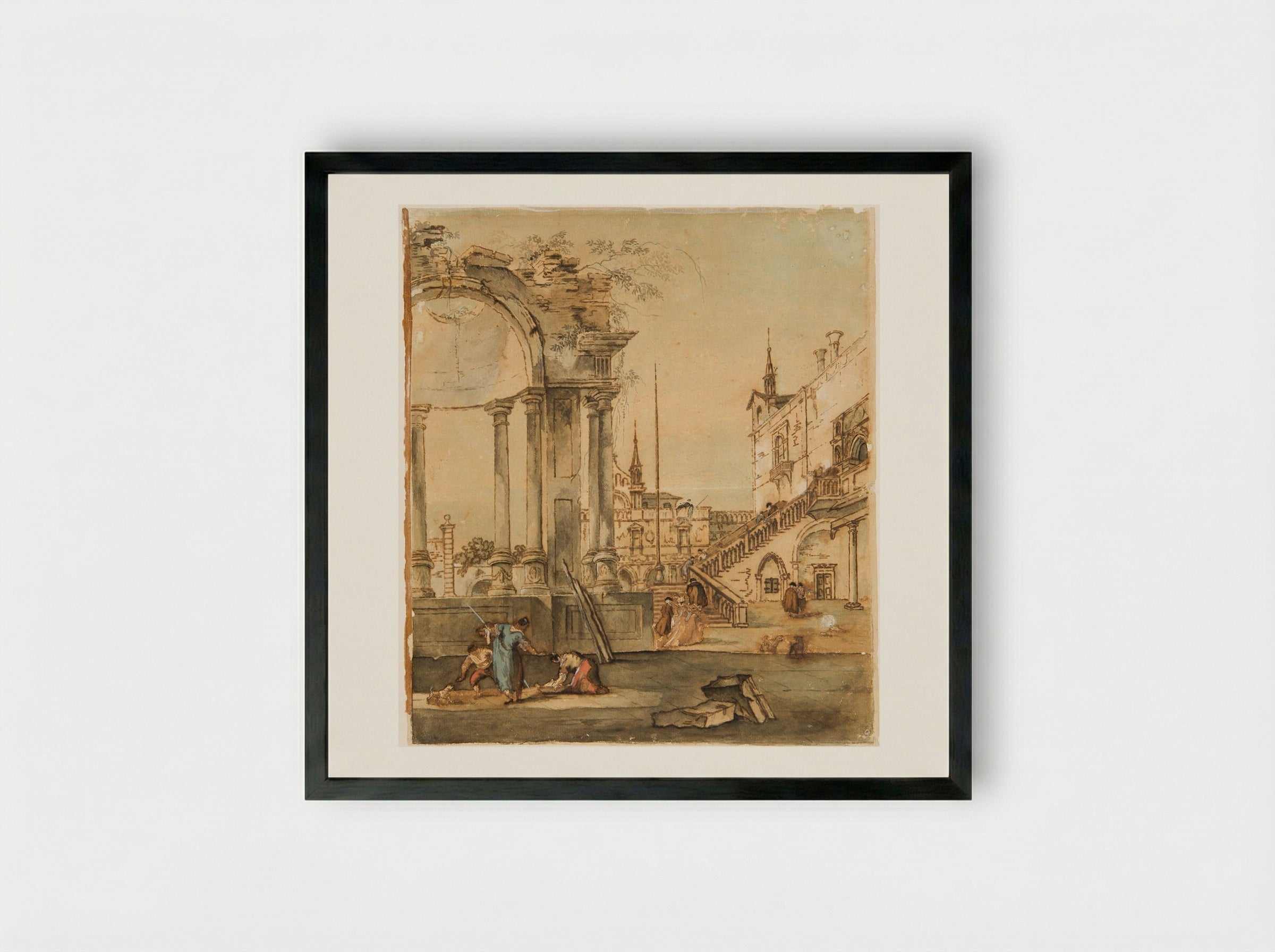 Capriccio with Ruins and Figures - Francesco Guardi - Framed Print Black