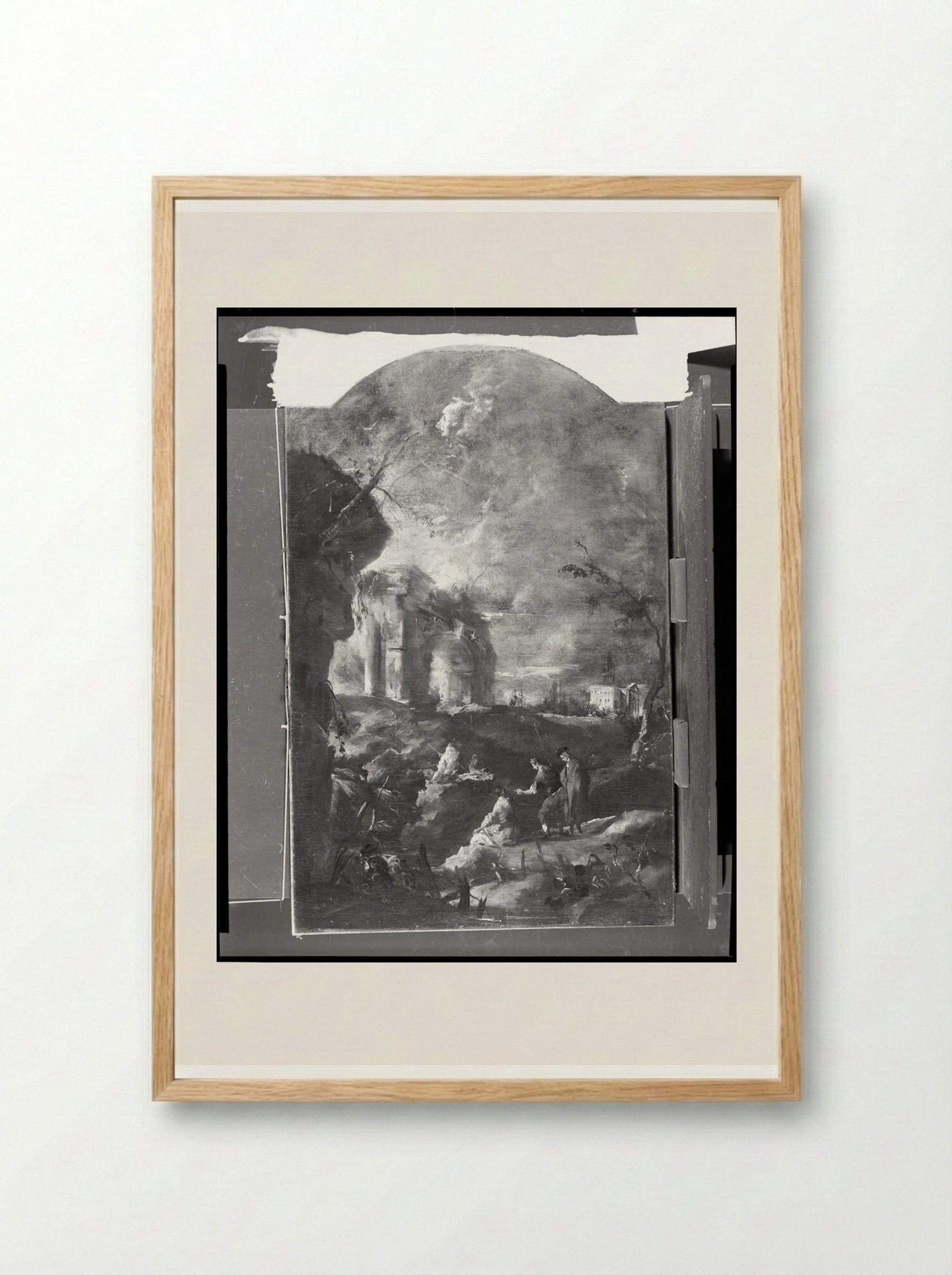 Capriccio: River Landscape with Roman Arch, Villa and Fishermen - Francesco Guardi - Framed Print Wood