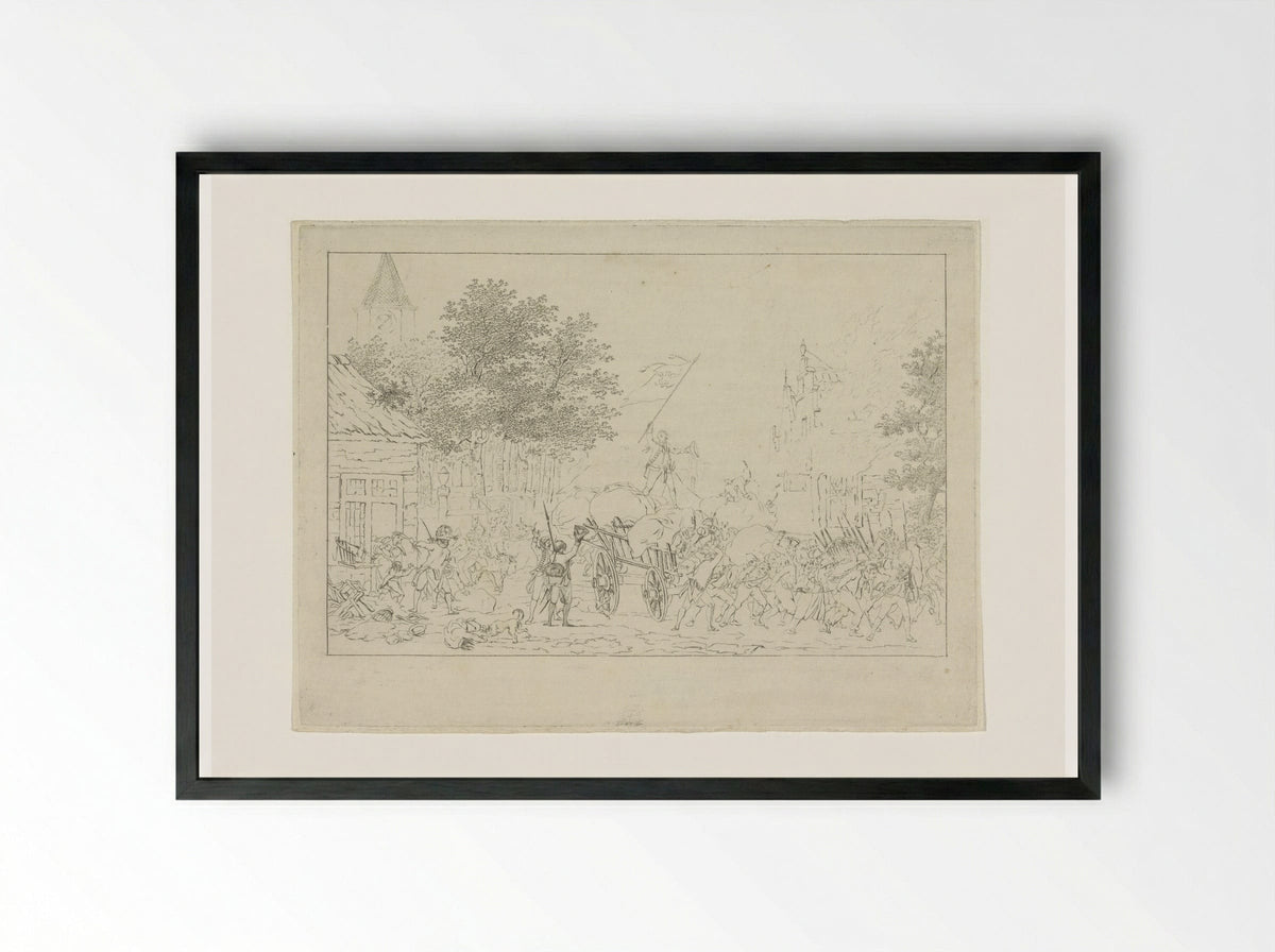 Capture and Plundering of a City by French Troops - Joannes Bemme - Framed Print Black