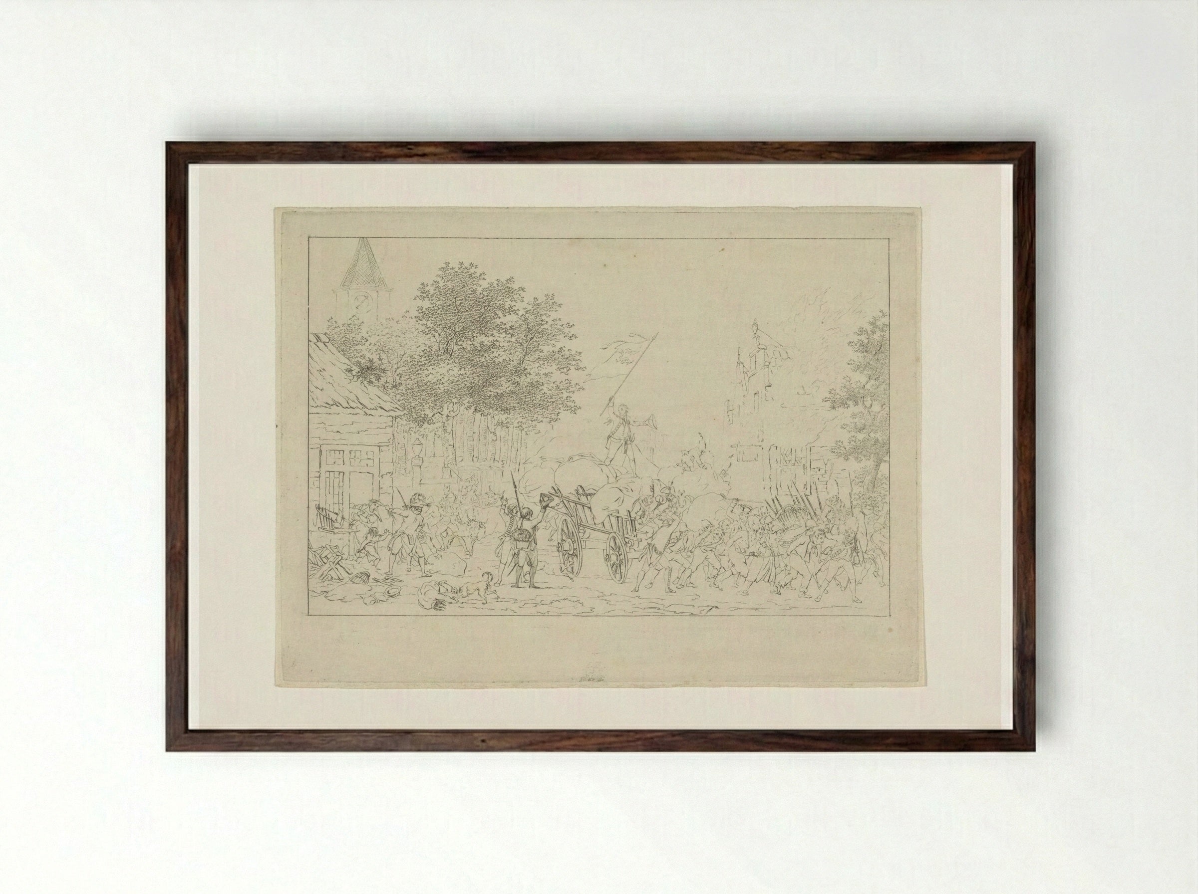 Capture and Plundering of a City by French Troops - Joannes Bemme - Framed Print Dark Wood