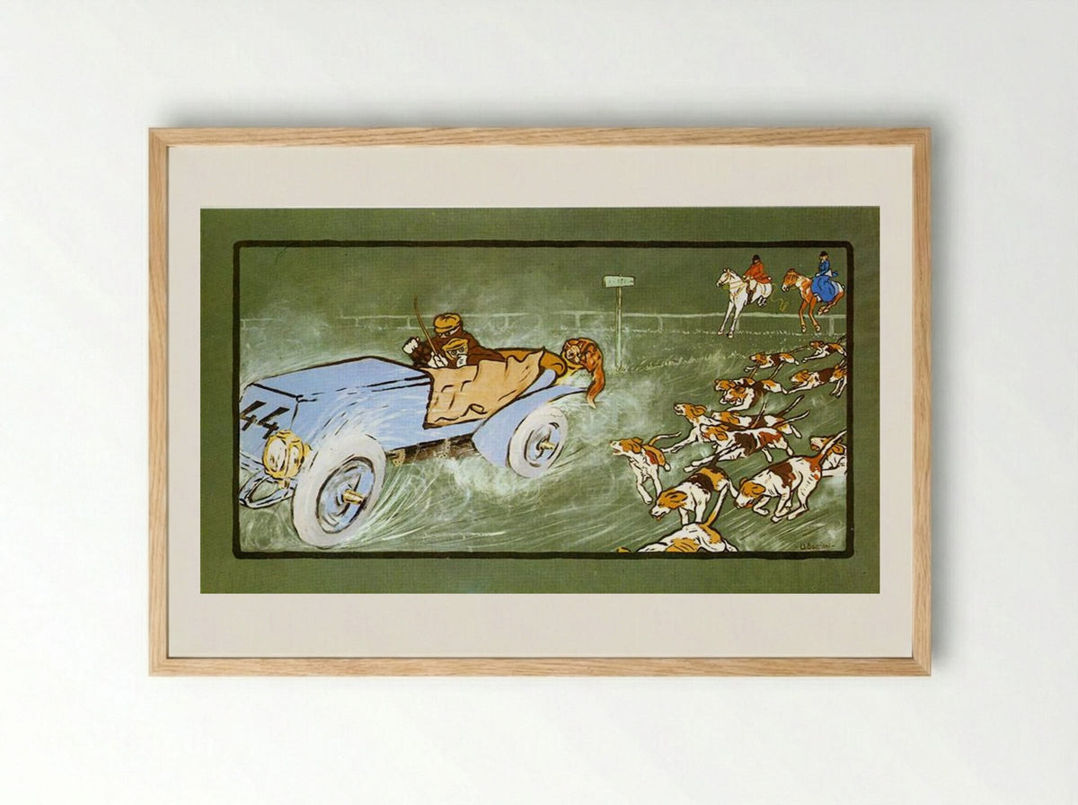 Car and Hunting Fox - Umberto Boccioni - Framed Print Wood