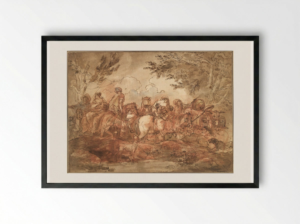Caravan of Shepherds - Hubert Robert - Framed Print Black