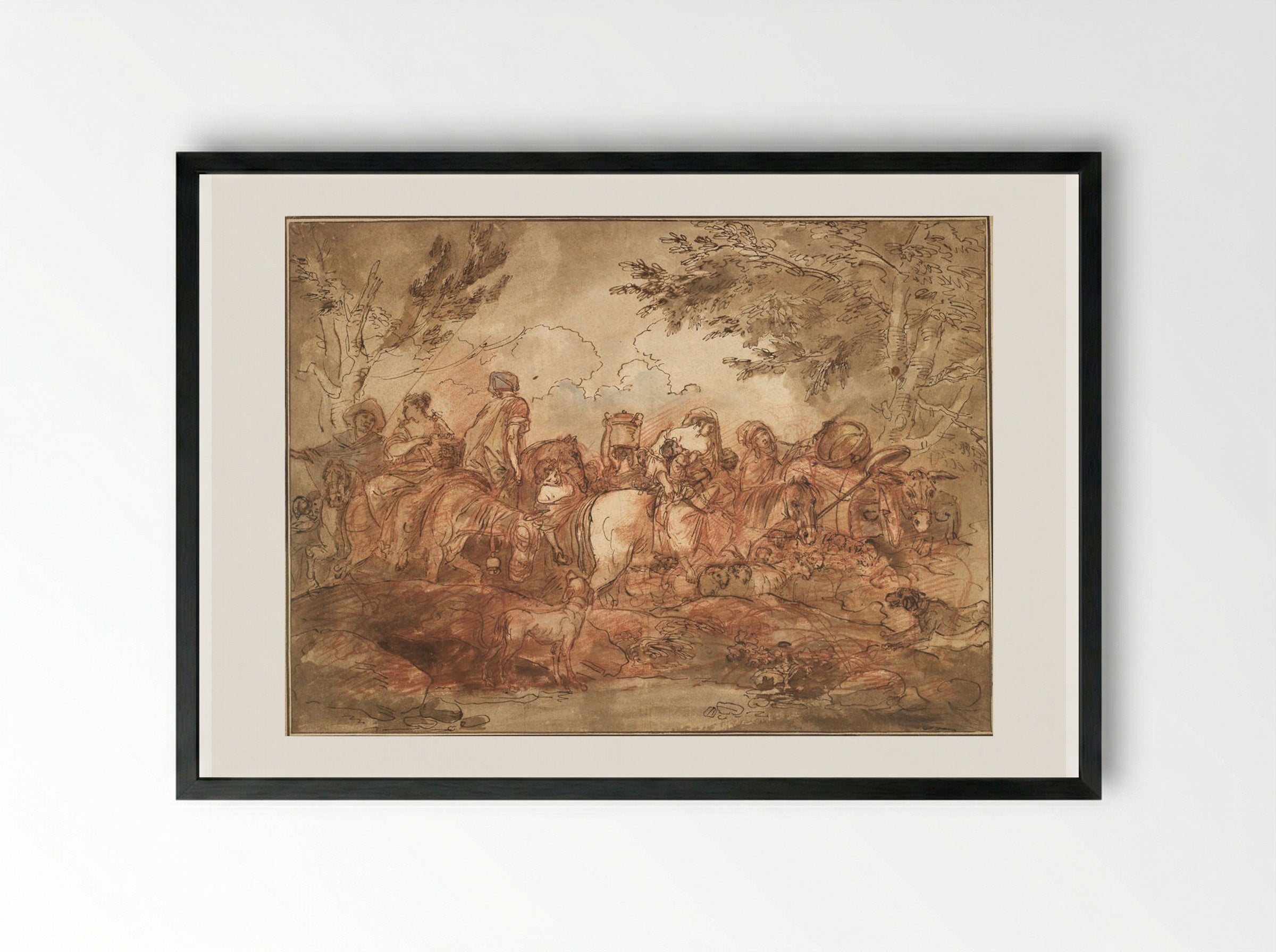 Caravan of Shepherds - Hubert Robert - Framed Print Black
