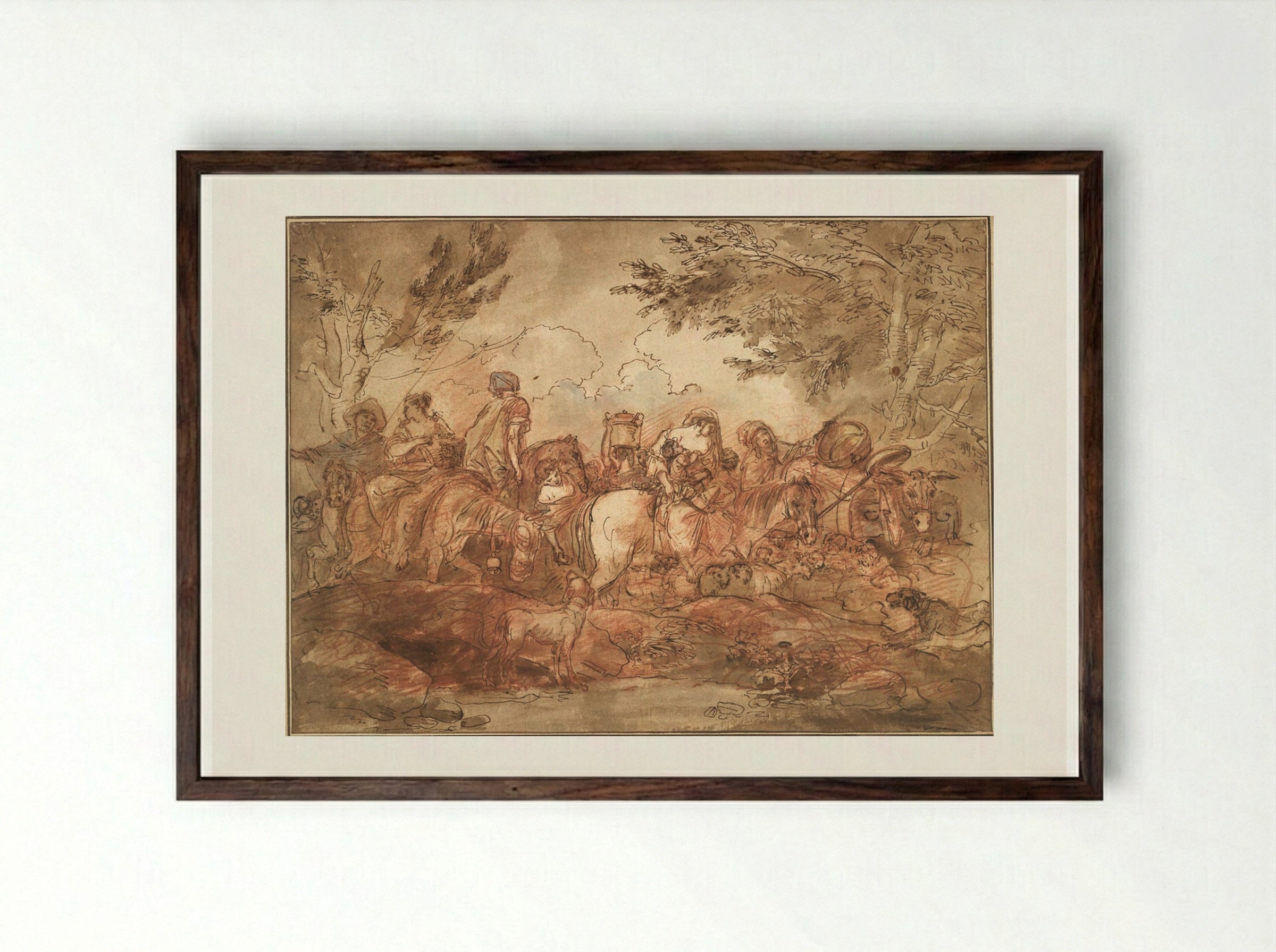 Caravan of Shepherds - Hubert Robert - Framed Print Dark Wood