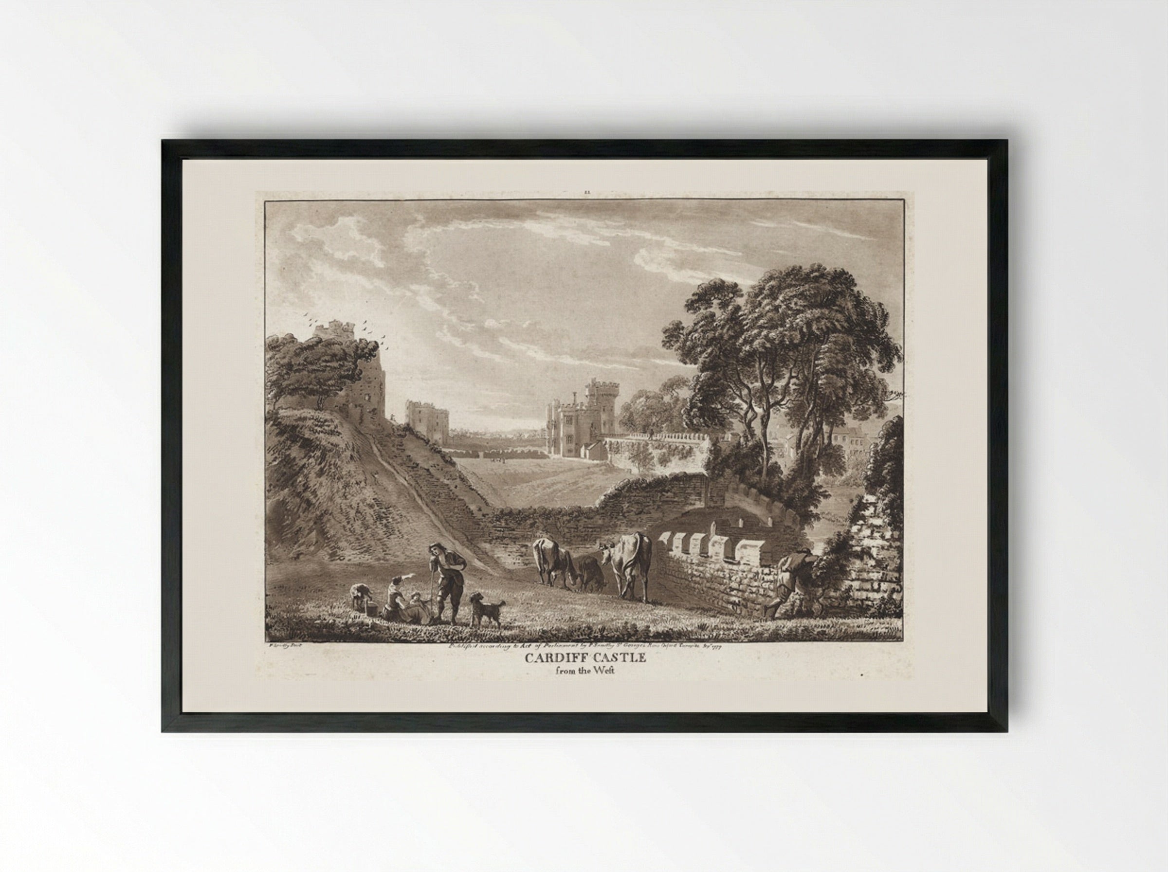 Cardiff Castle from the West - Paul Sandby - Framed Print Black