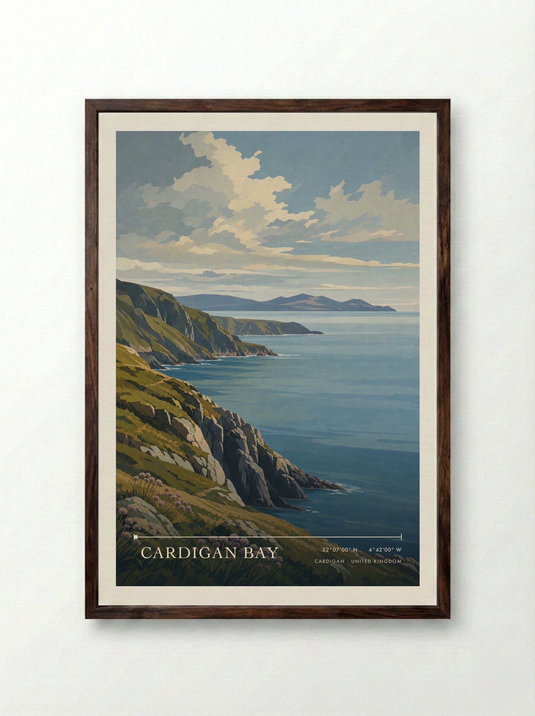 Cardigan Bay United Kingdom Travel Poster - Framed Print Dark Wood