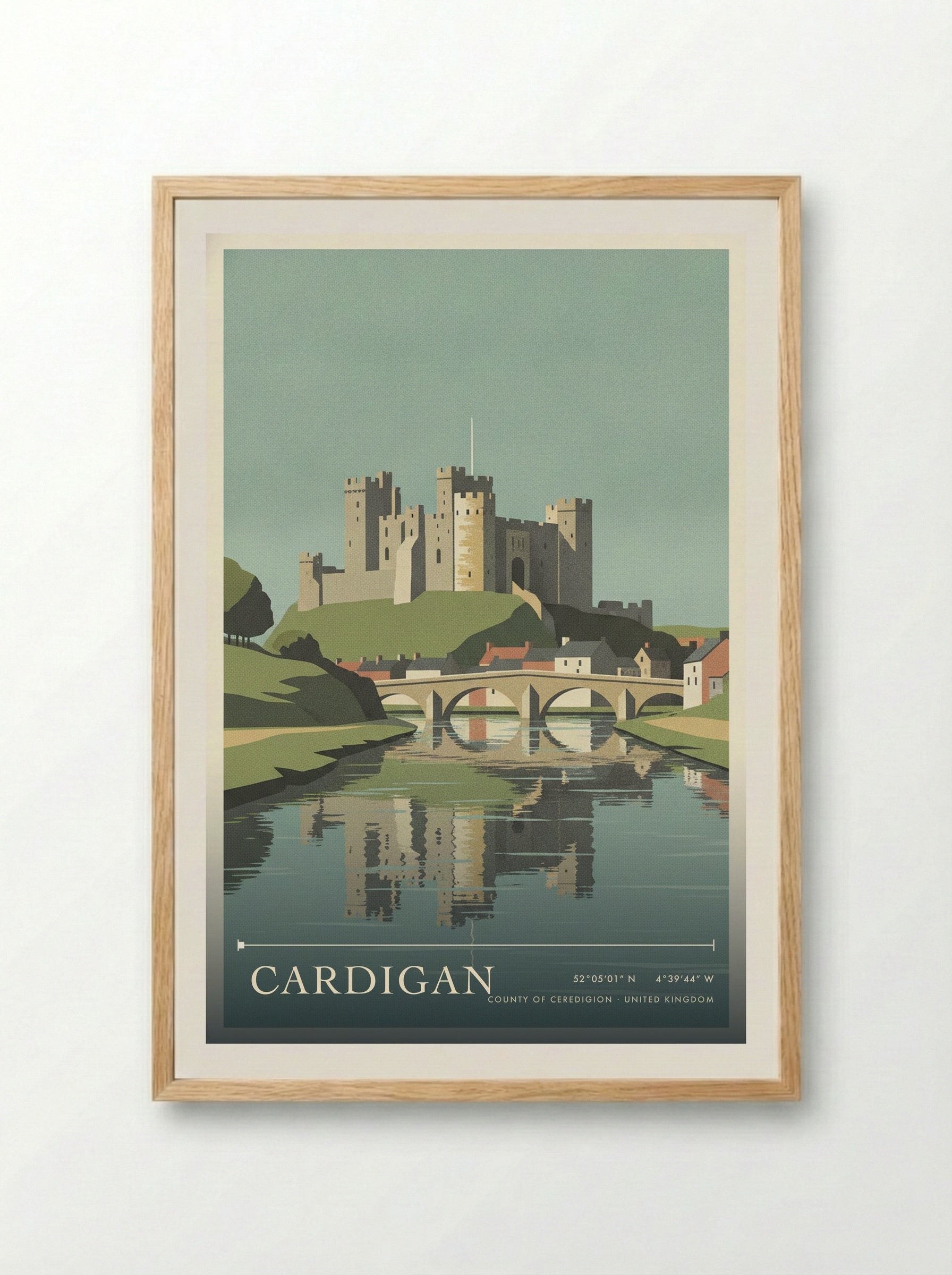 Cardigan County of Ceredigion United Kingdom Travel Poster - Framed Print Wood