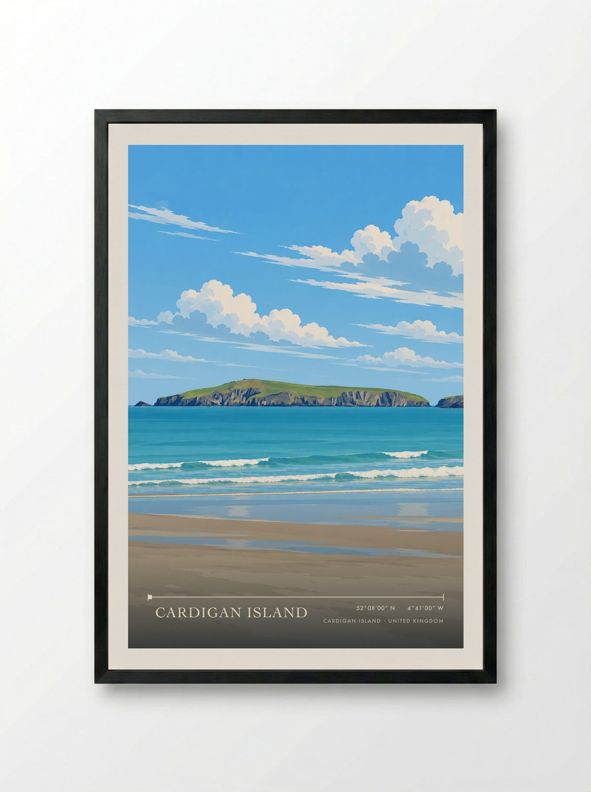 Cardigan Island | Travel Poster - Framed Print Black