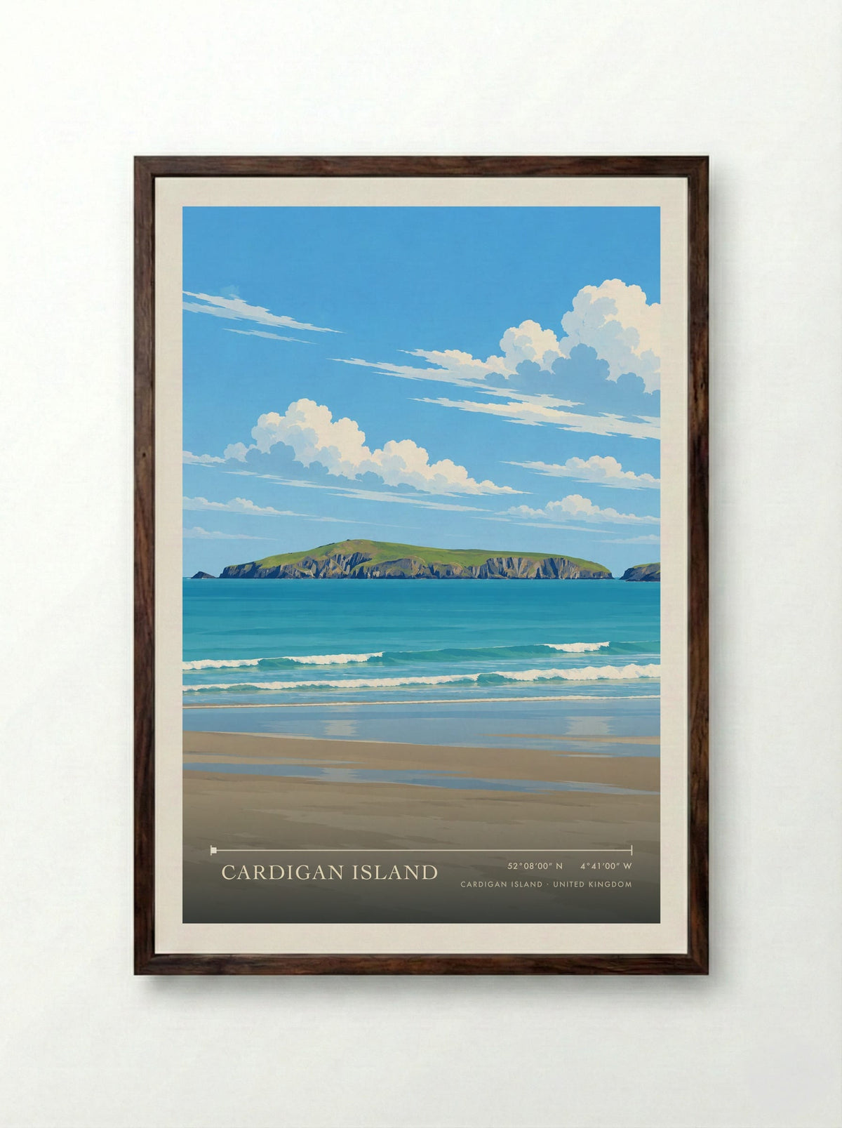 Cardigan Island | Travel Poster - Framed Print Dark Wood