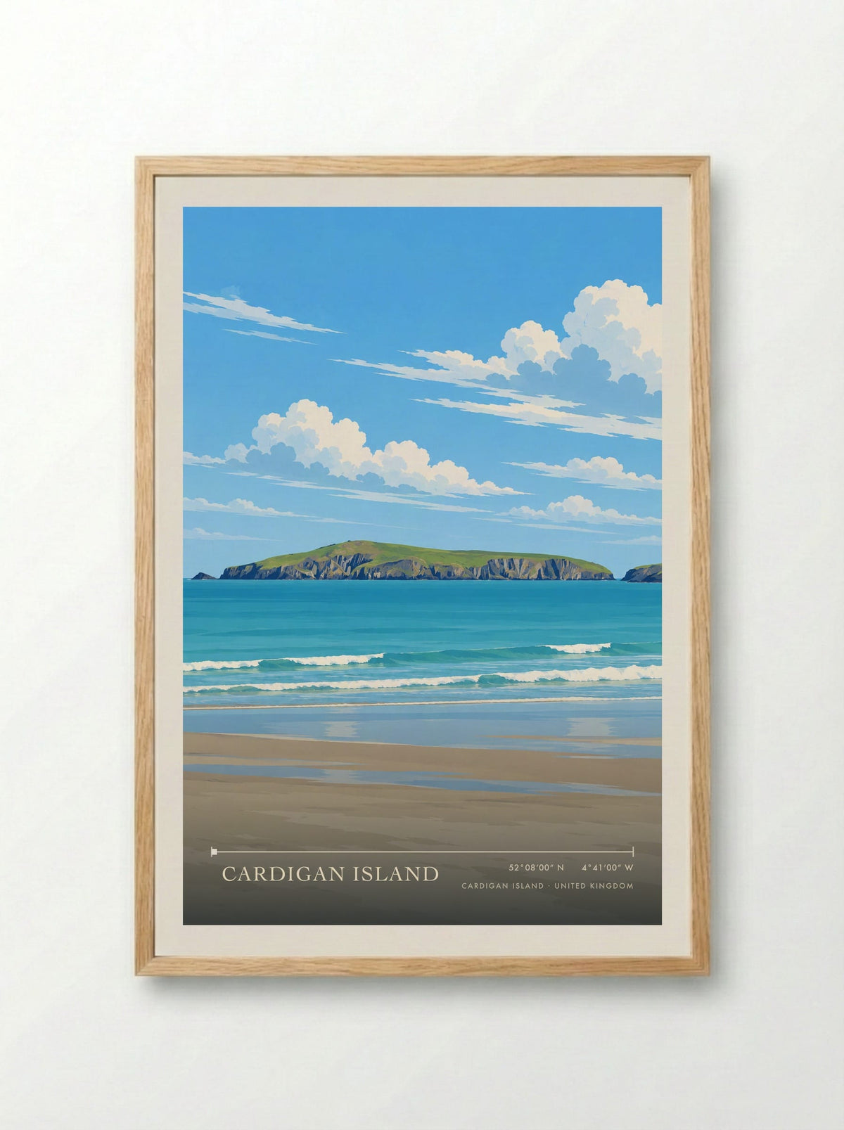 Cardigan Island | Travel Poster - Framed Print Wood