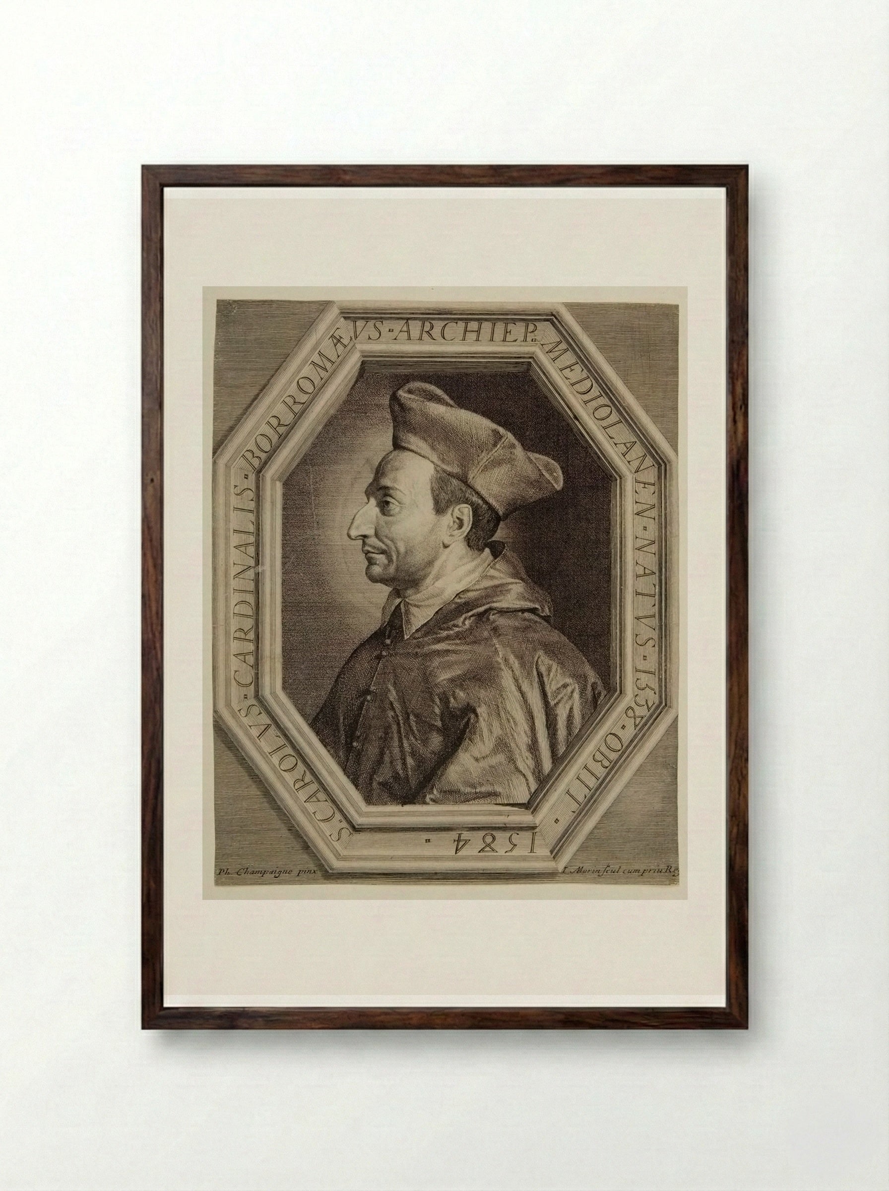 Cardinal Carlo Borromeo - Jean Morin - Framed Print Dark Wood