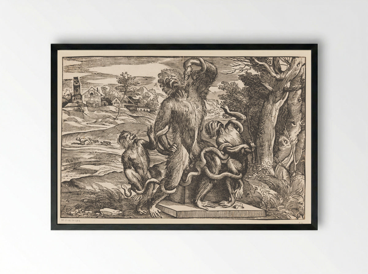 Caricature of the Laocoön Group - Niccolò Boldrini - Framed Print Black
