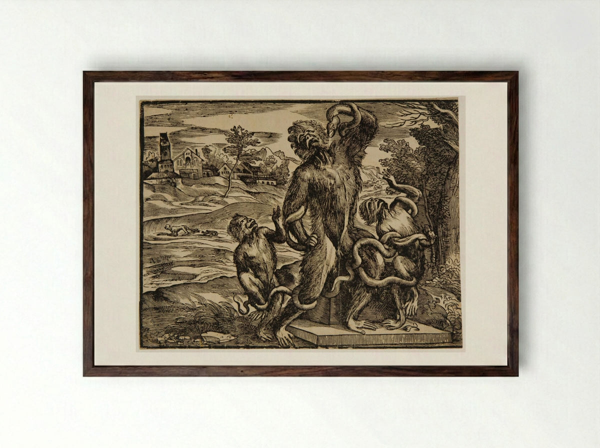 Caricature of the Laocoön - Nicolò Boldrini - Framed Print Dark Wood