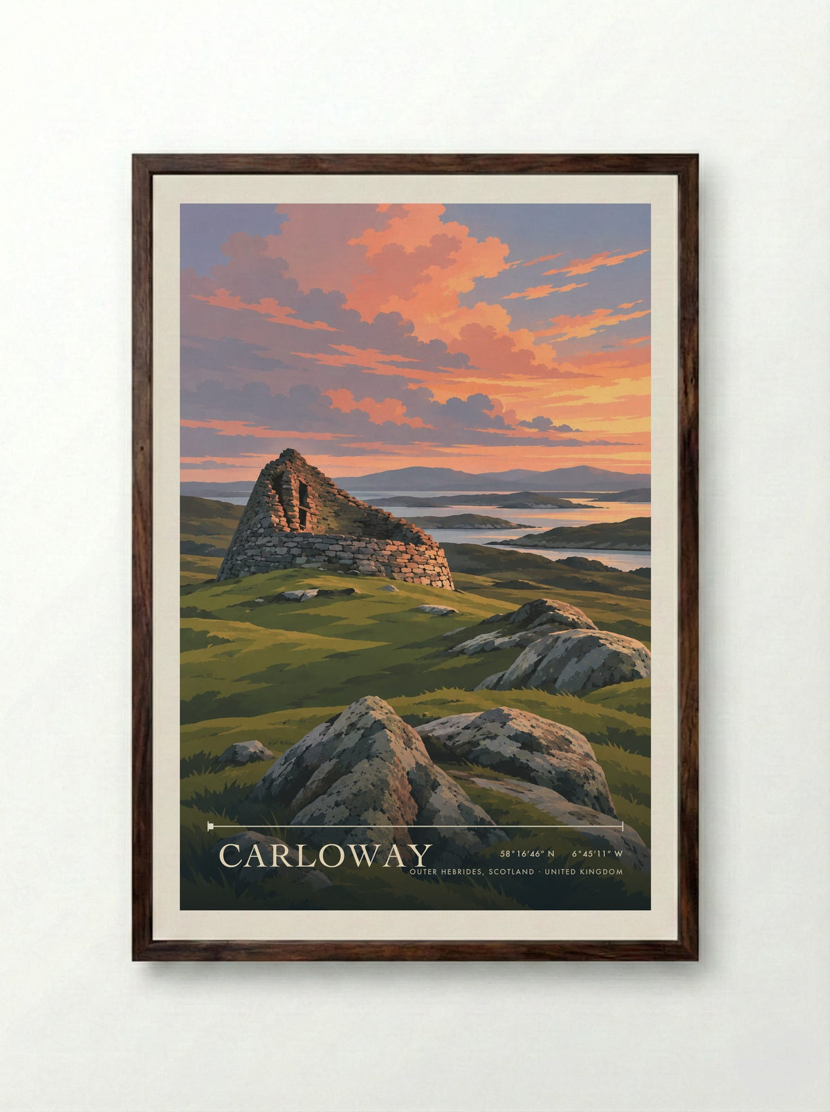 Carloway, Outer Hebrides, Scotland | Travel Poster - Framed Print Dark Wood