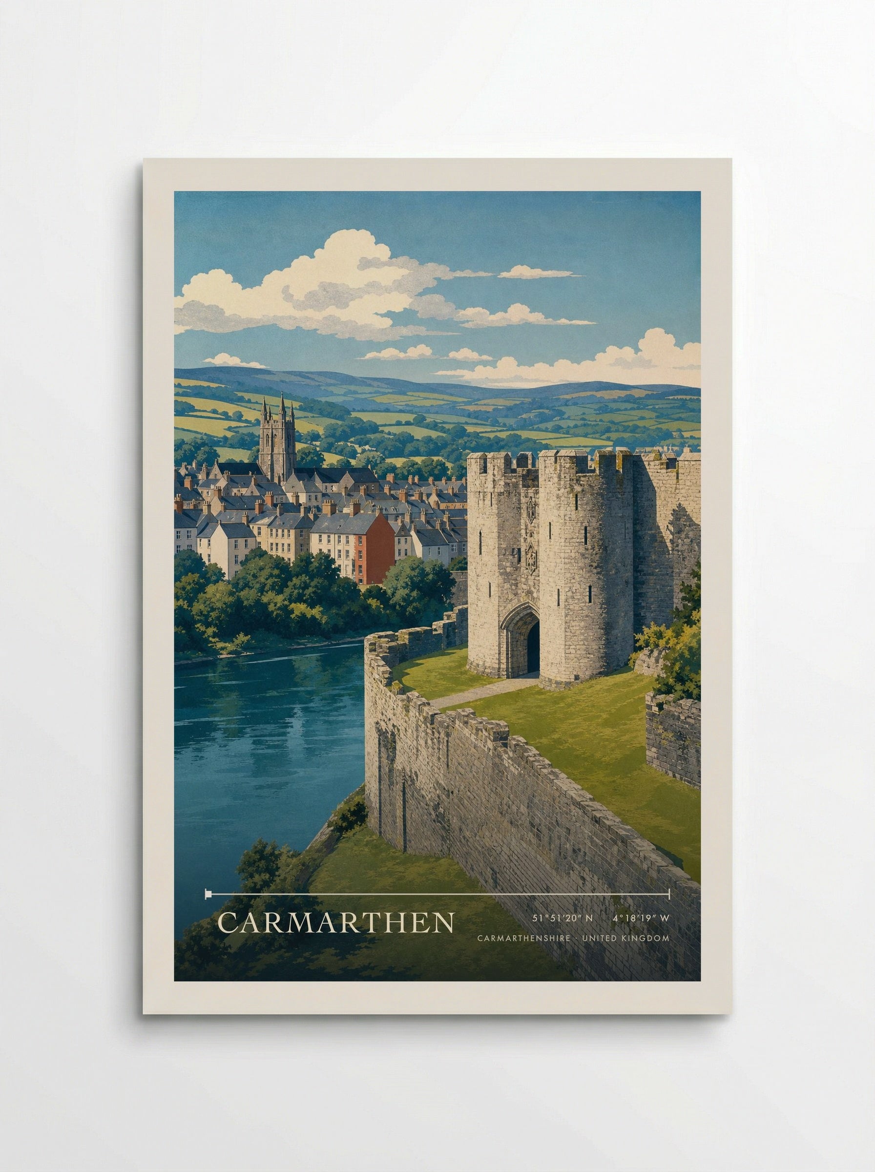 Carmarthen Carmarthenshire United Kingdom Travel Poster - Poster