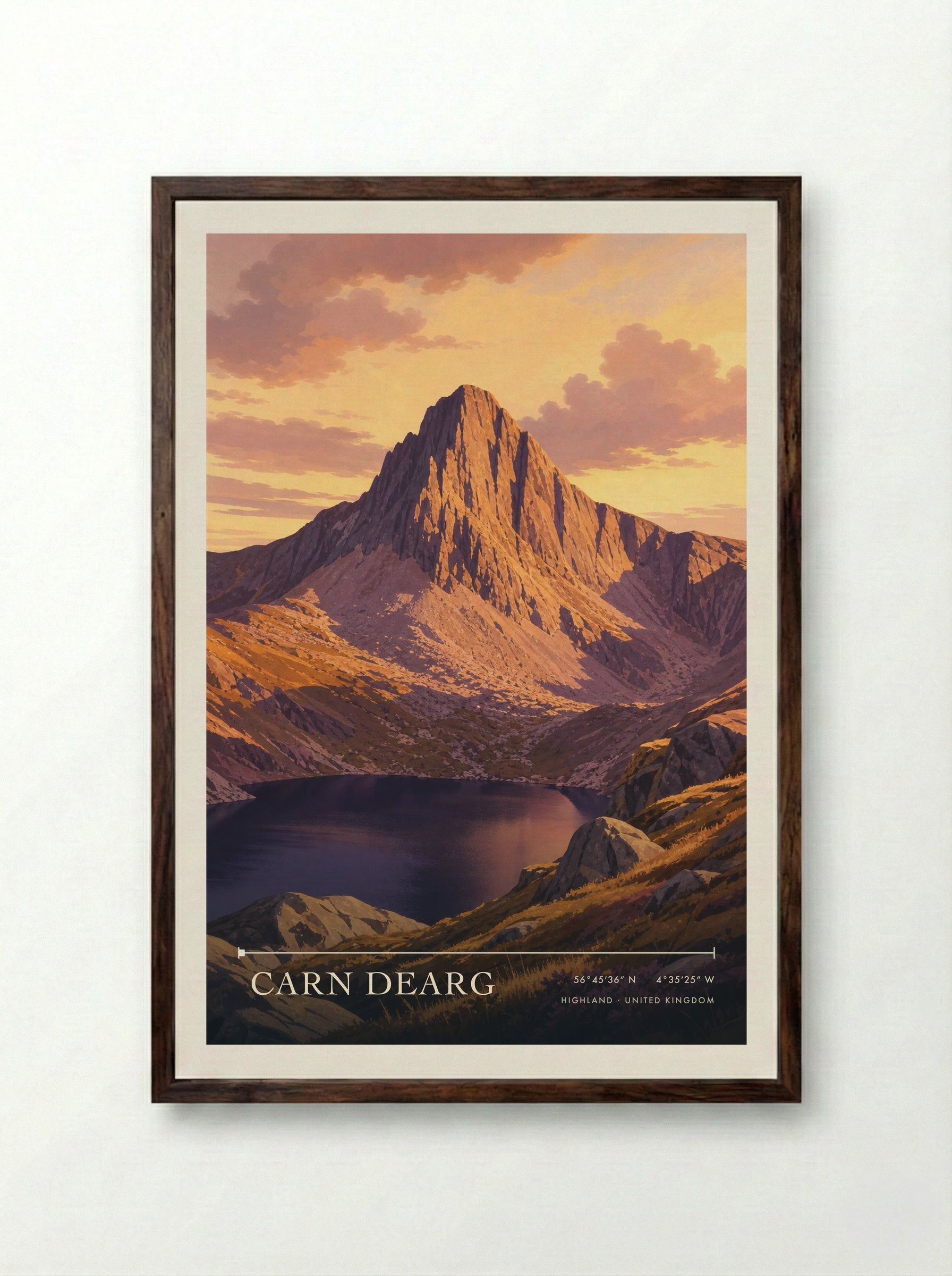 Carn Dearg Highland United Kingdom Travel Poster - Framed Print Dark Wood