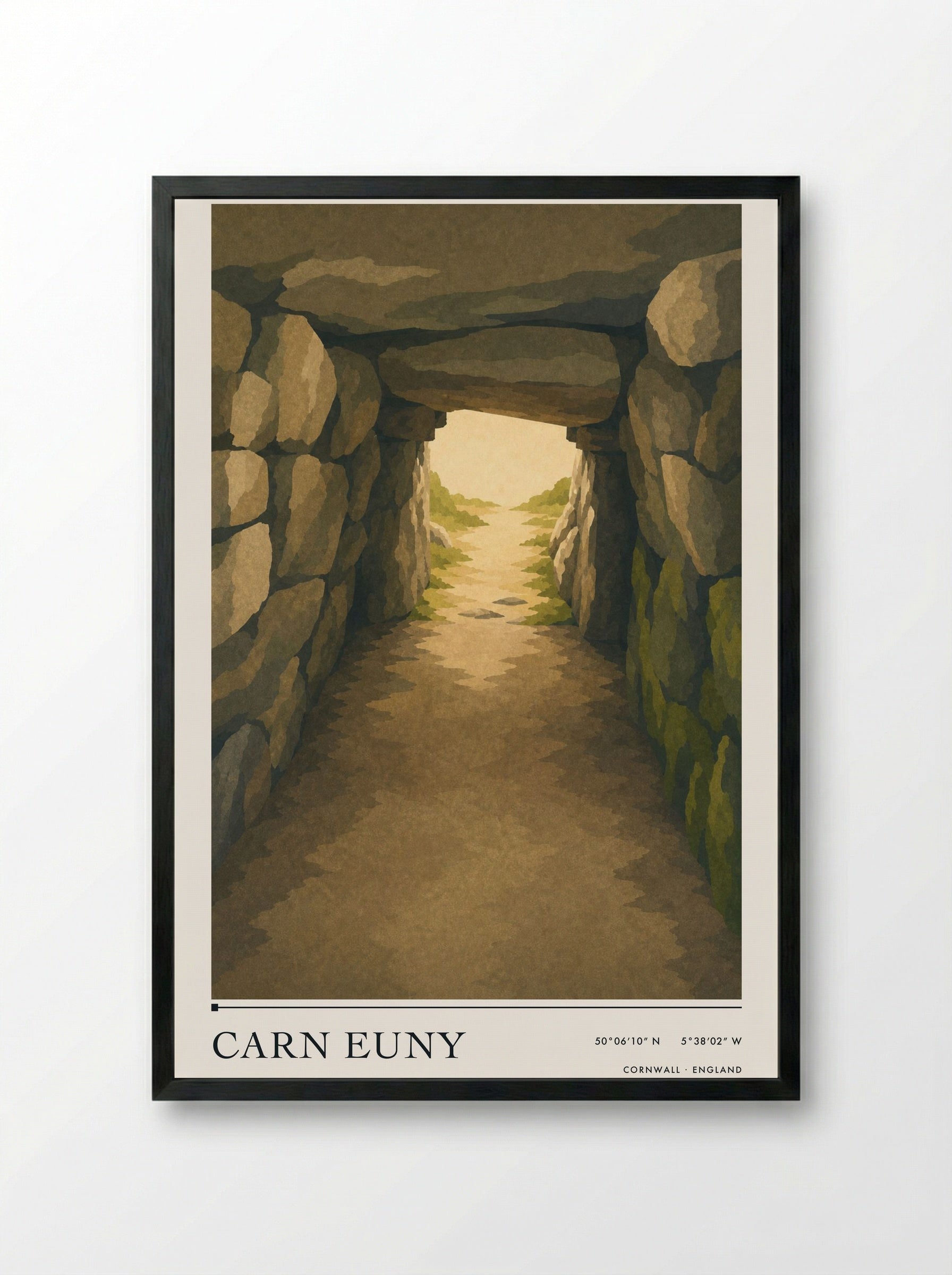 Carn Euny Cornwall England Travel Poster - Framed Print Black